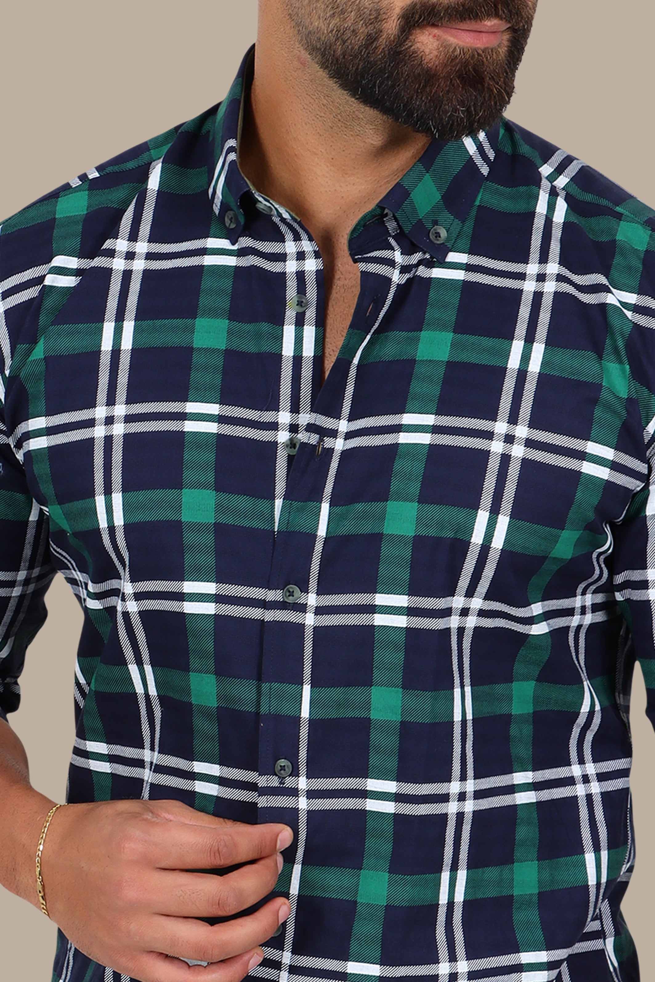 Green Plaid Button-Down Shirt