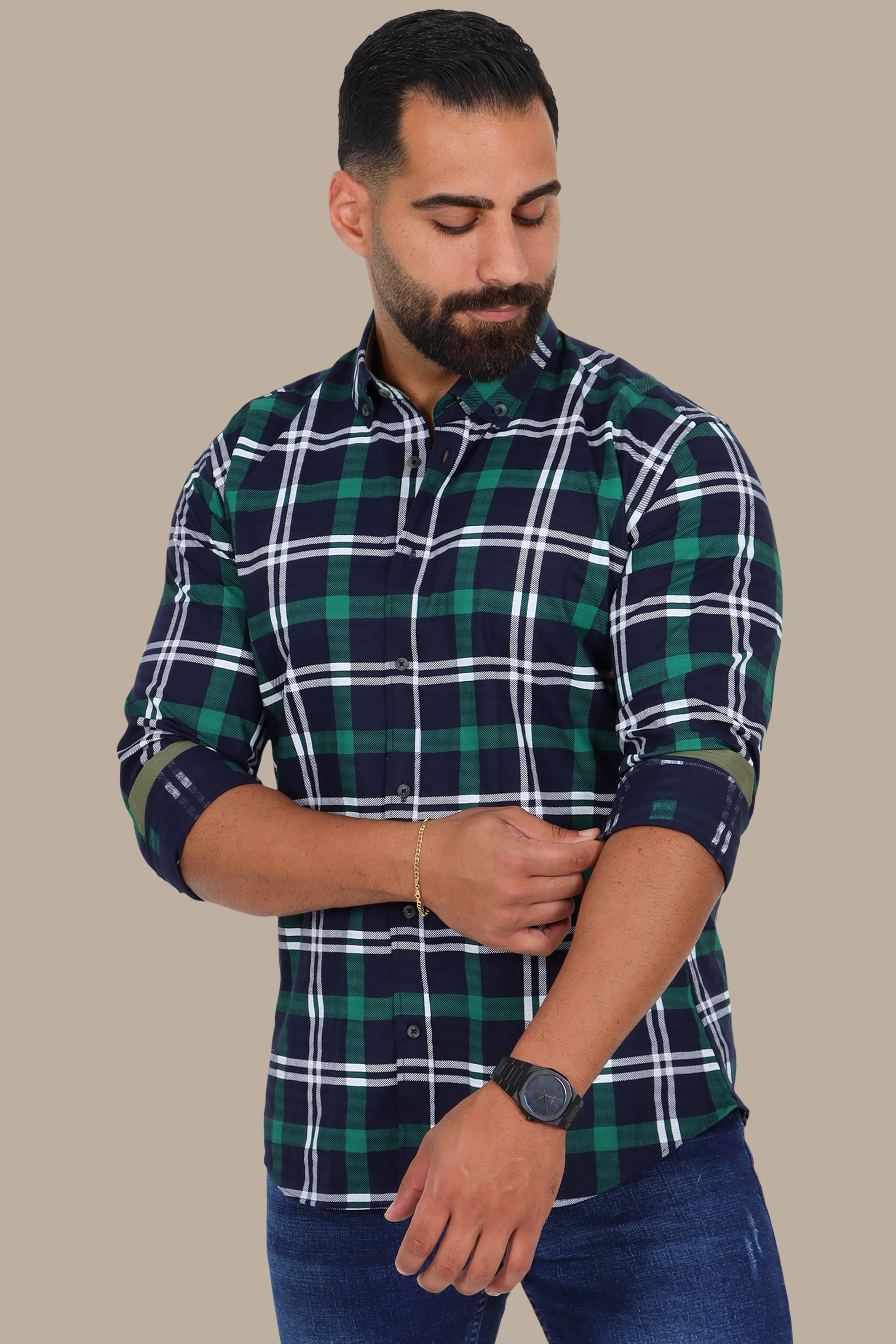 Green Plaid Button-Down Shirt