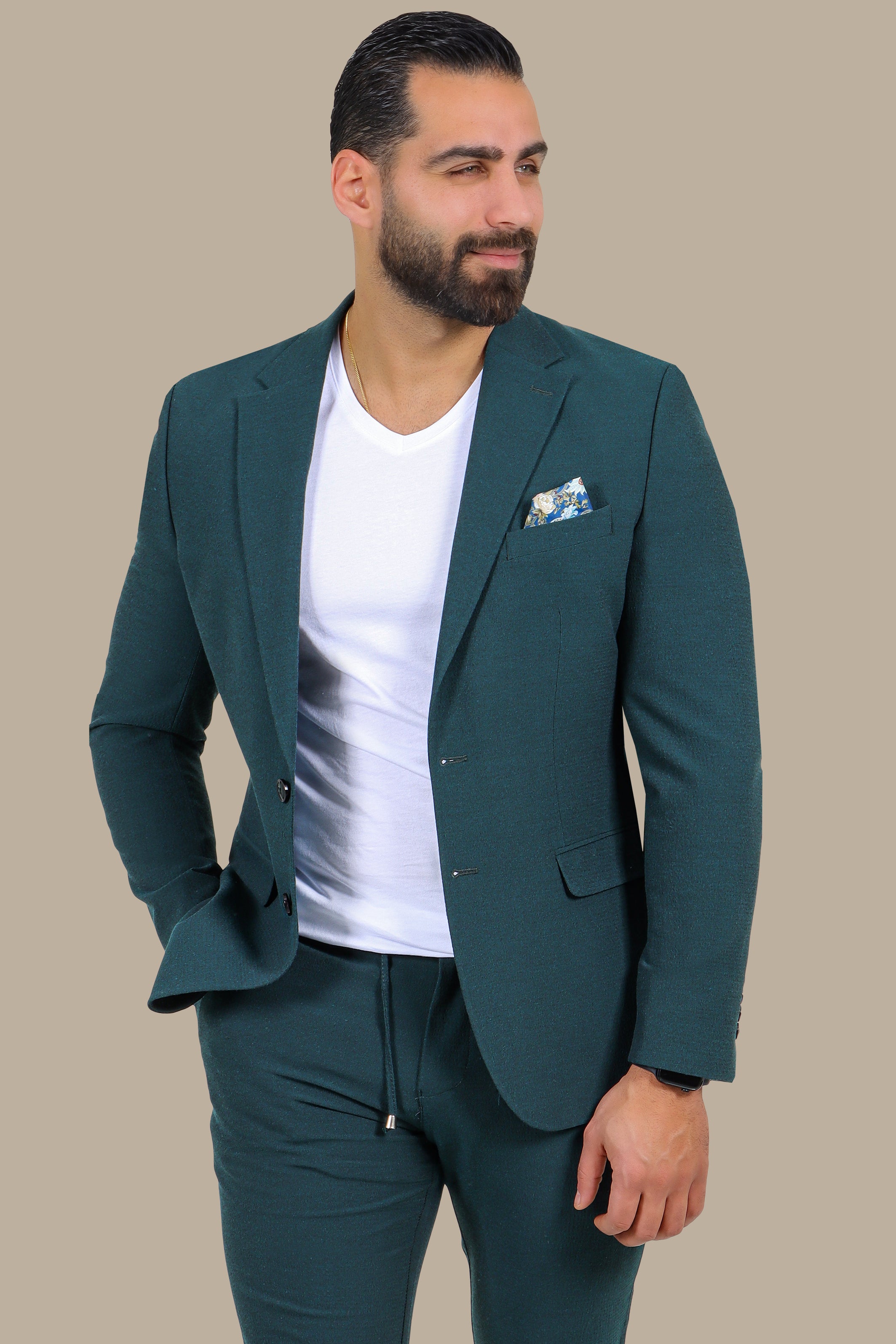 Green Travel Suit: 2-Piece with Notch Lapel