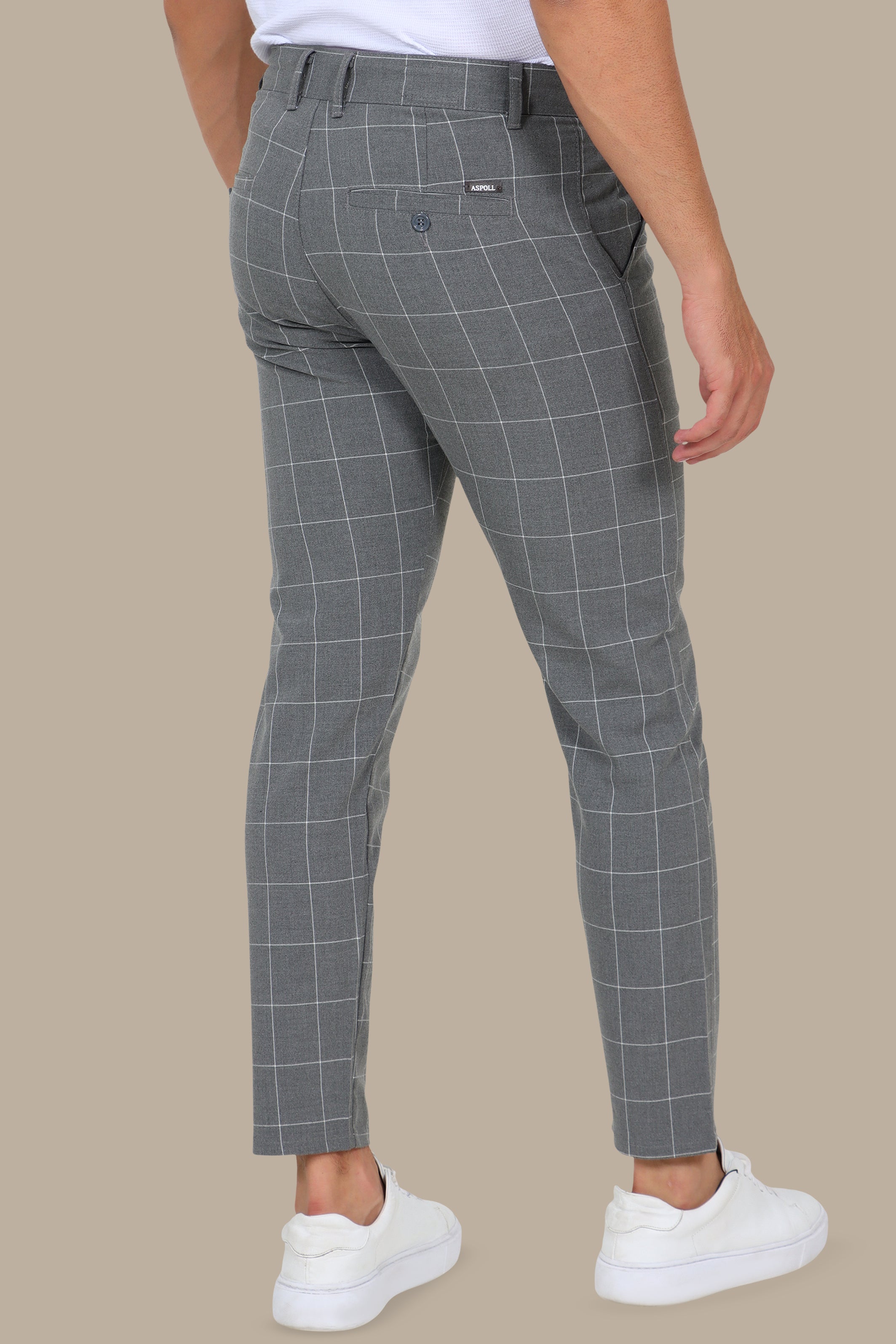 Grey Slim Fit Checked Fashion Trousers