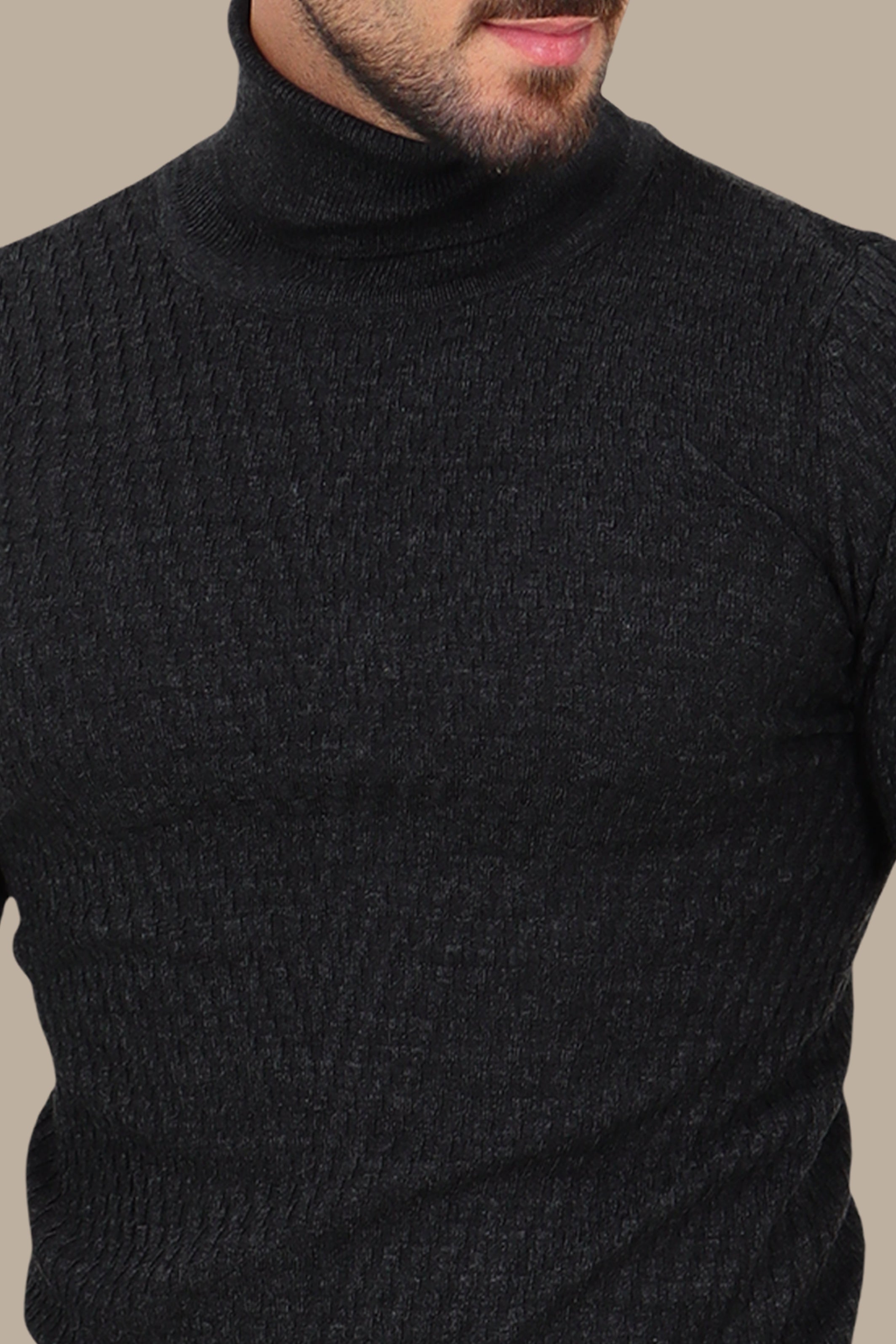 Dark Grey V-Cut Turtleneck with Dogtooth Pattern