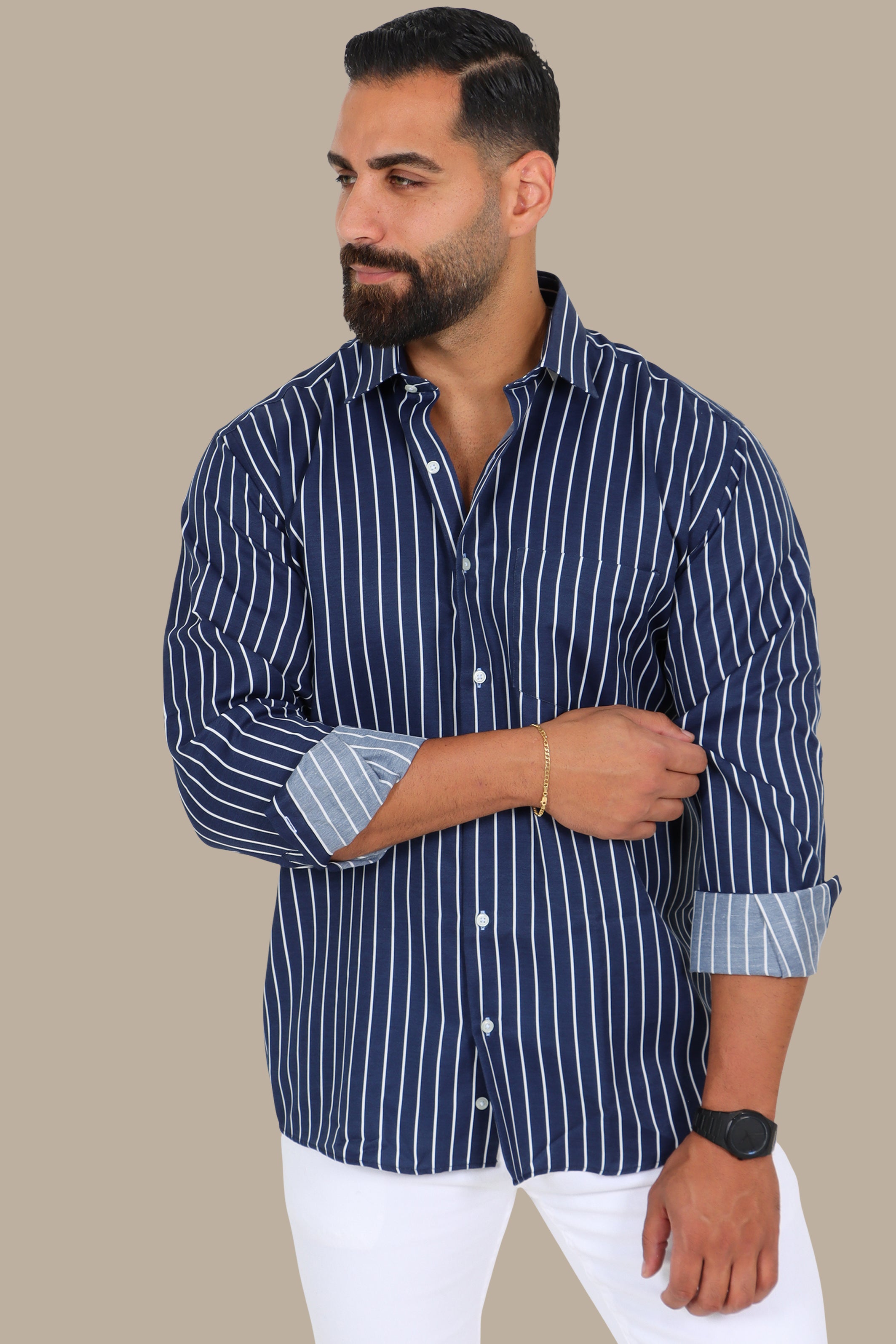Classic Pinstripe Shirt in Navy