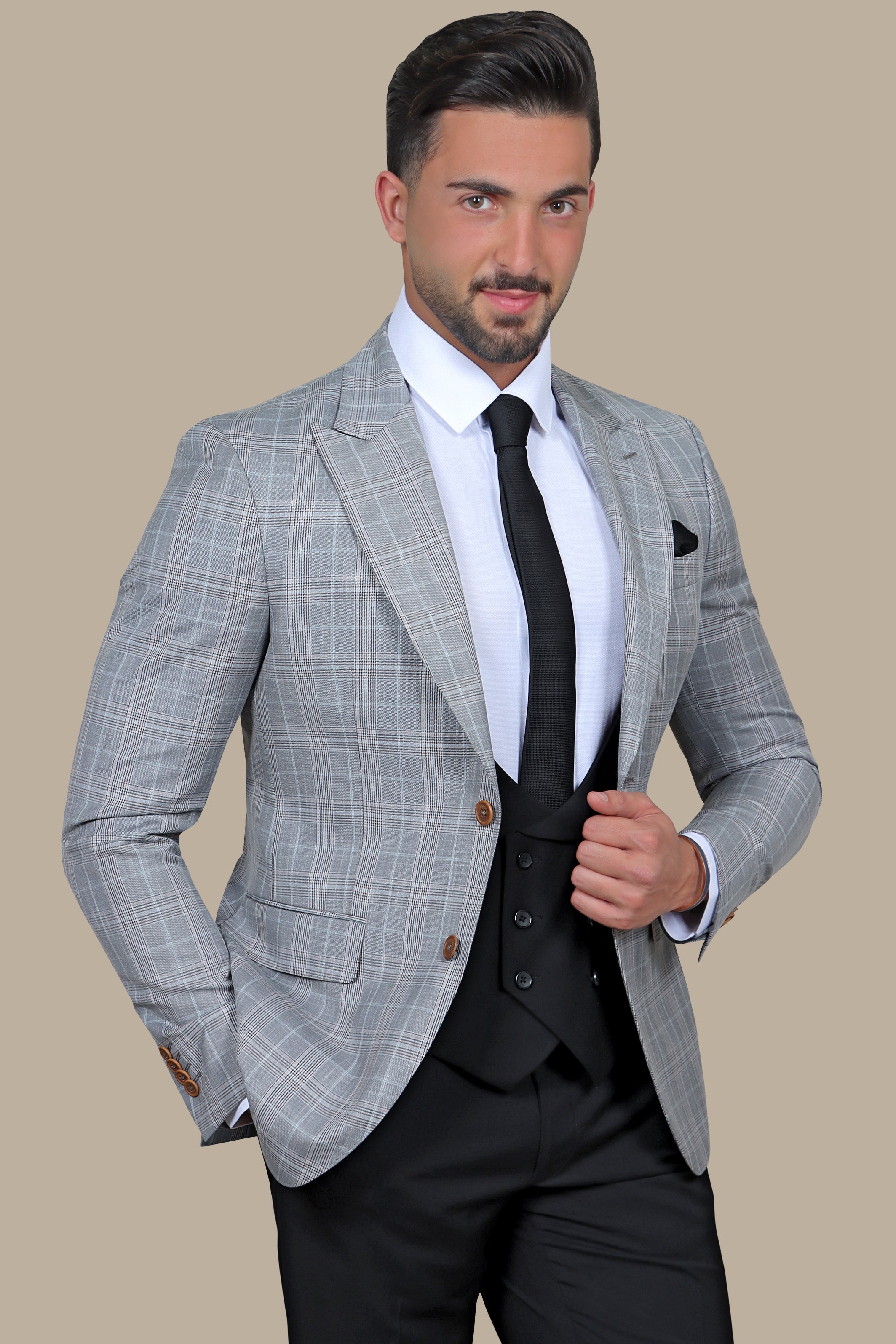 Grey 3-Piece Suit with Black Pow Pants