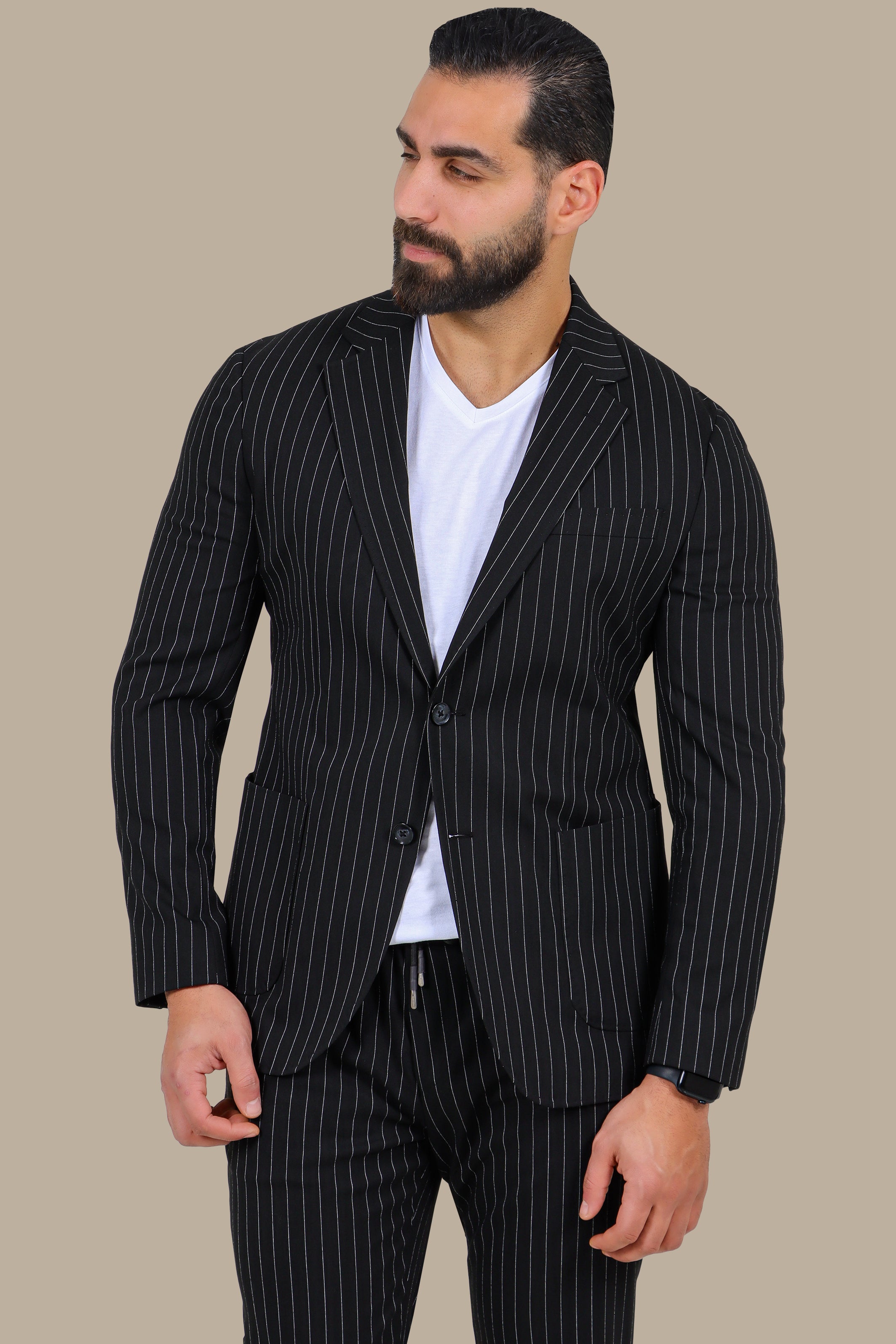 Travel Suit Pinstripe Notch Lapel
