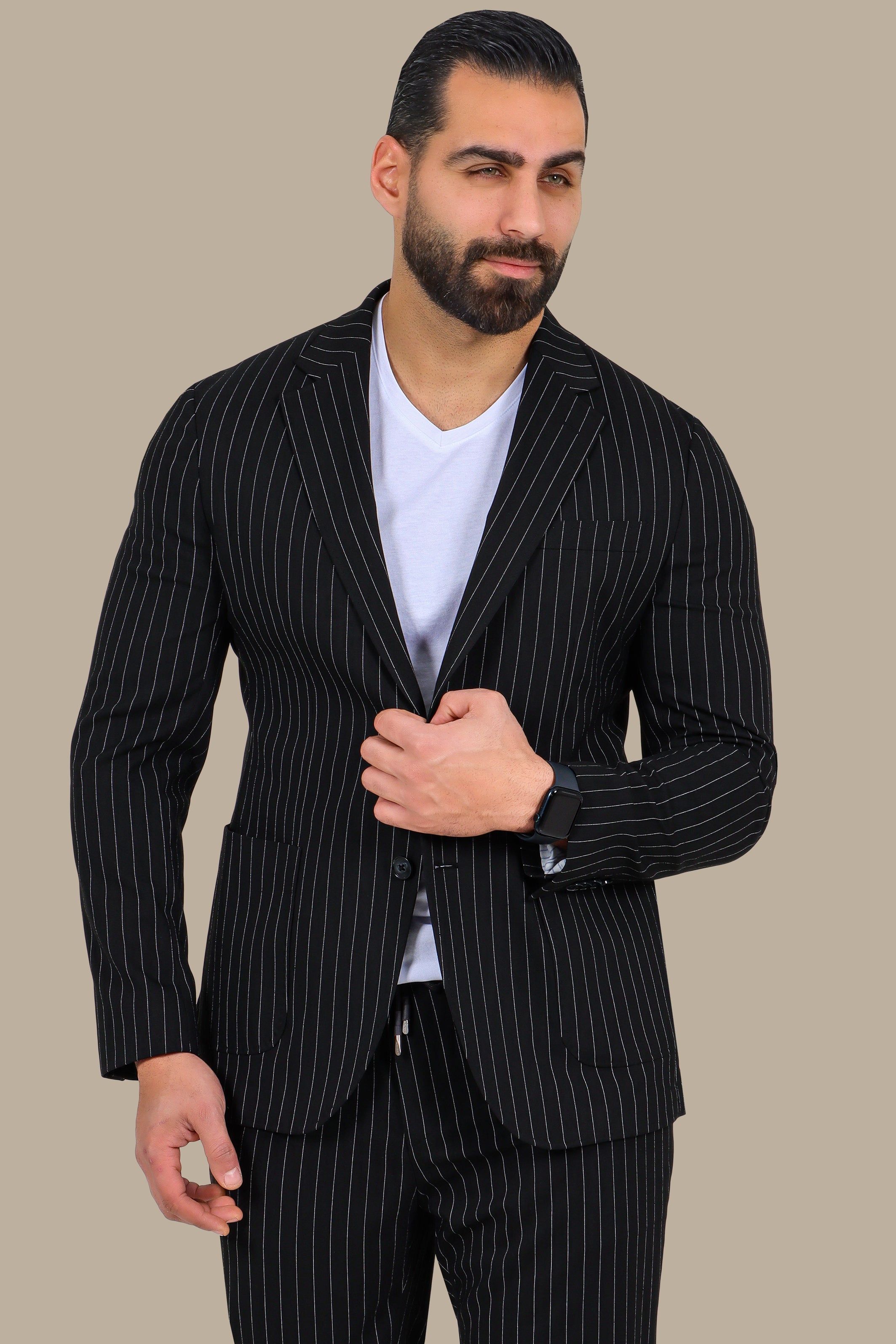 Travel Suit Pinstripe Notch Lapel