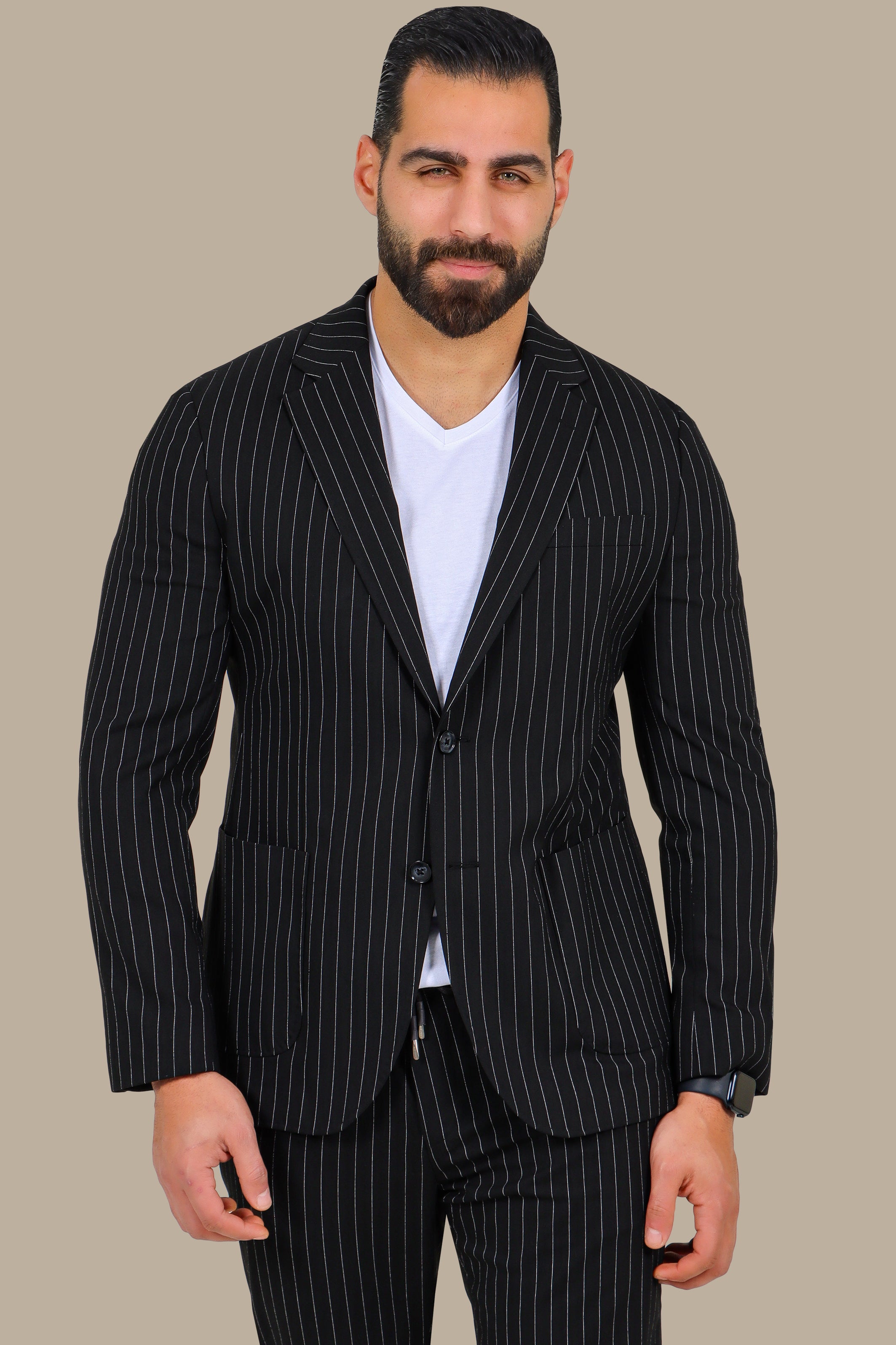 Travel Suit Pinstripe Notch Lapel