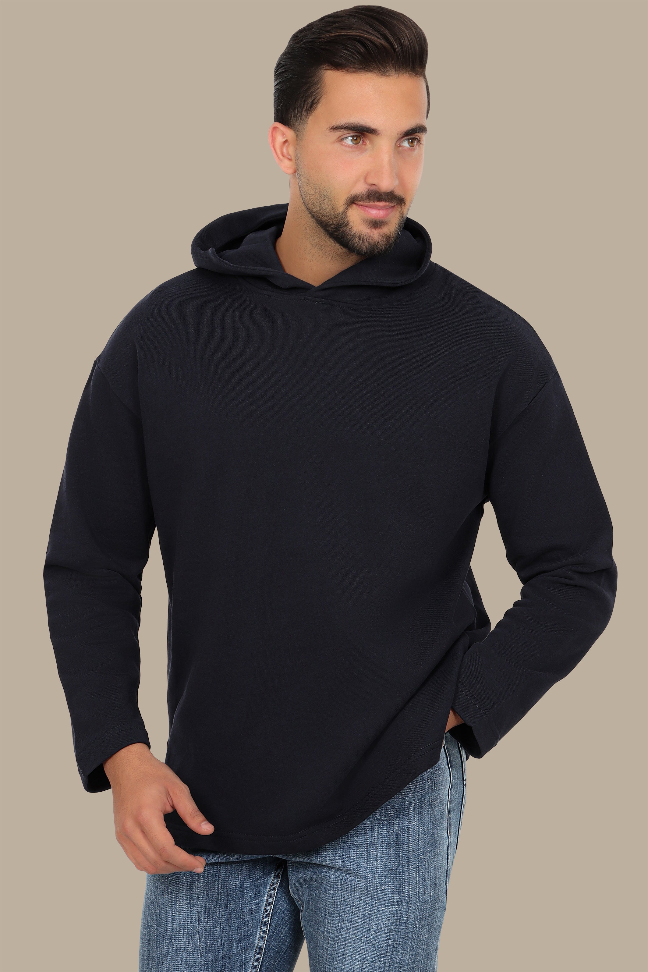 Plain Hooded Sweatshirt in Navy