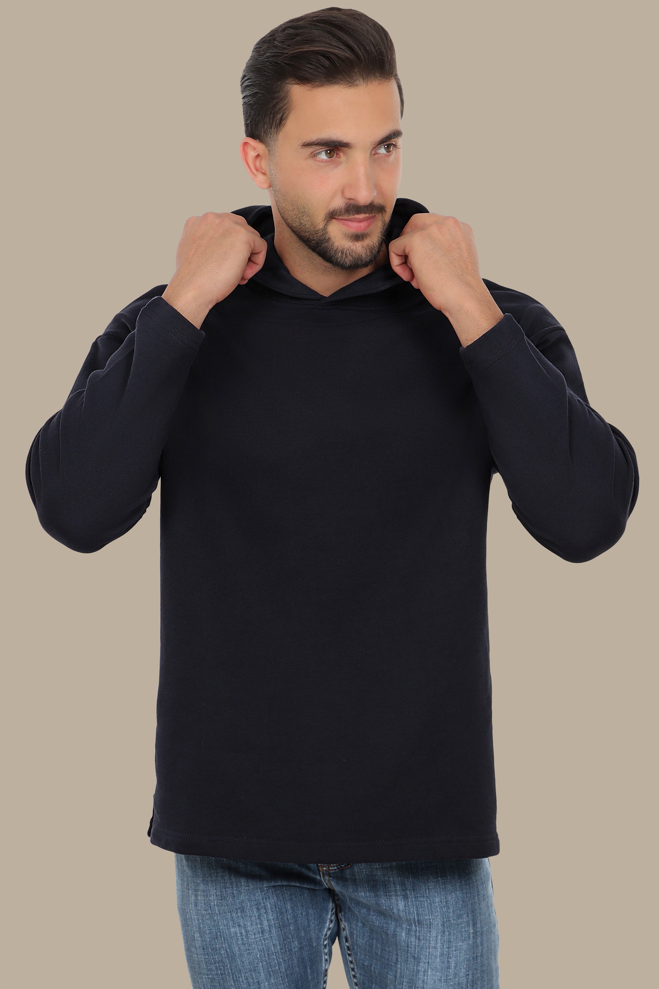 Plain Hooded Sweatshirt in Navy