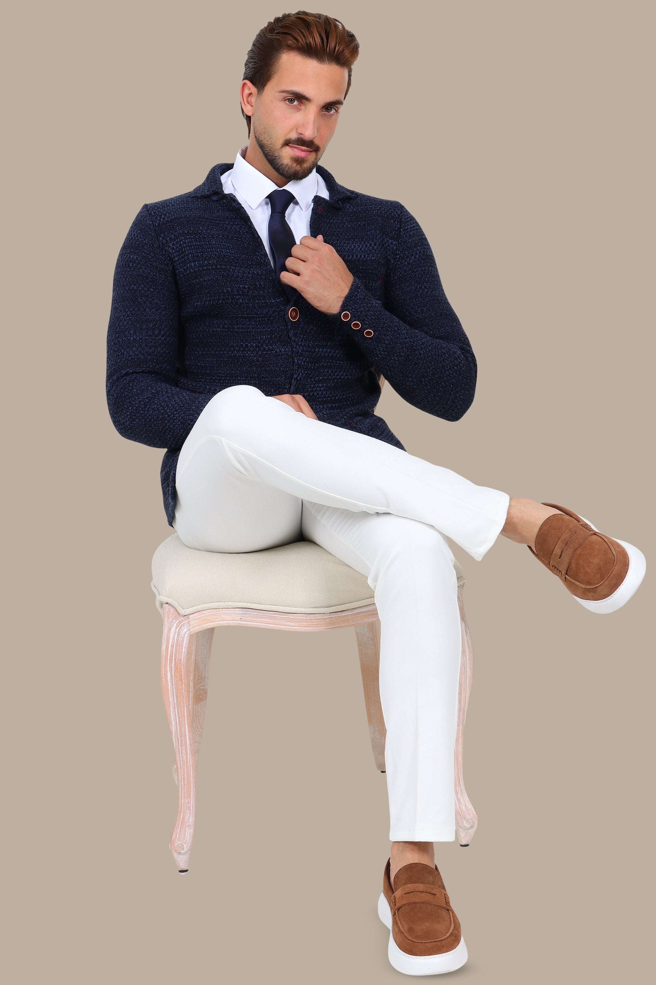 Blue Mercerized Mons Cardigan