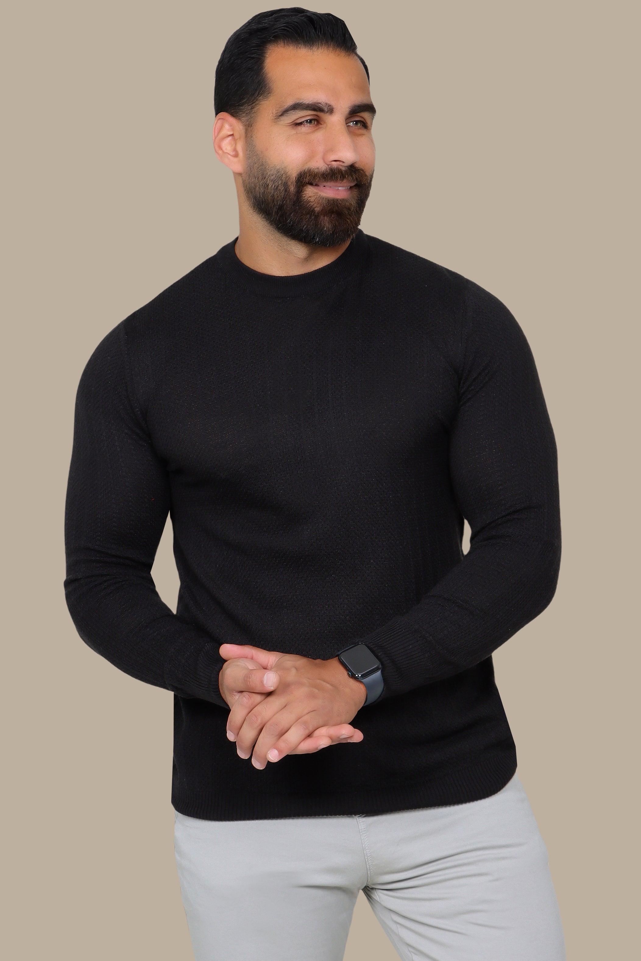 Black & Bold: Striped Round Neck Structured Sweater