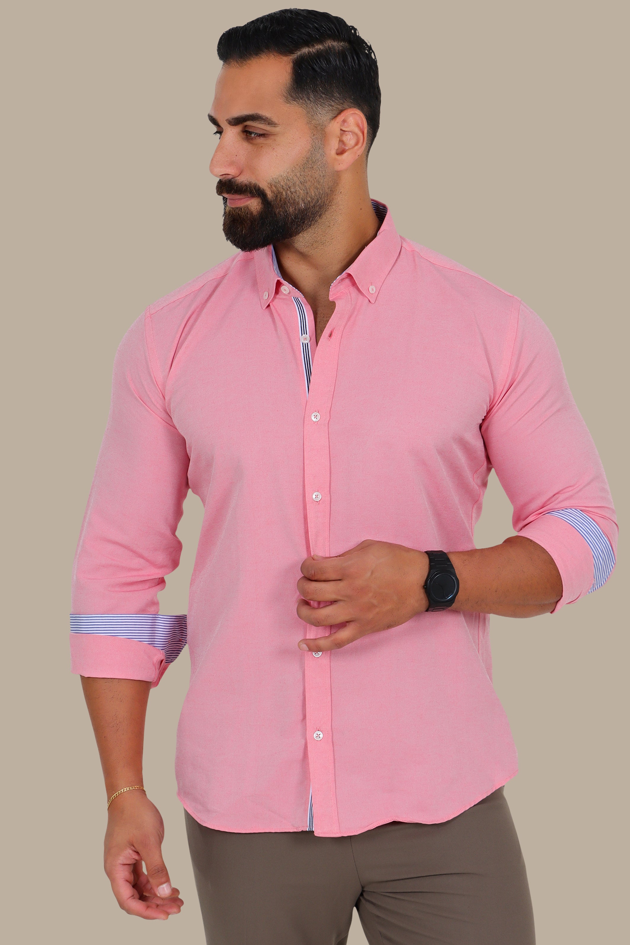 Casual Oxford Button-Down Shirt in Pink