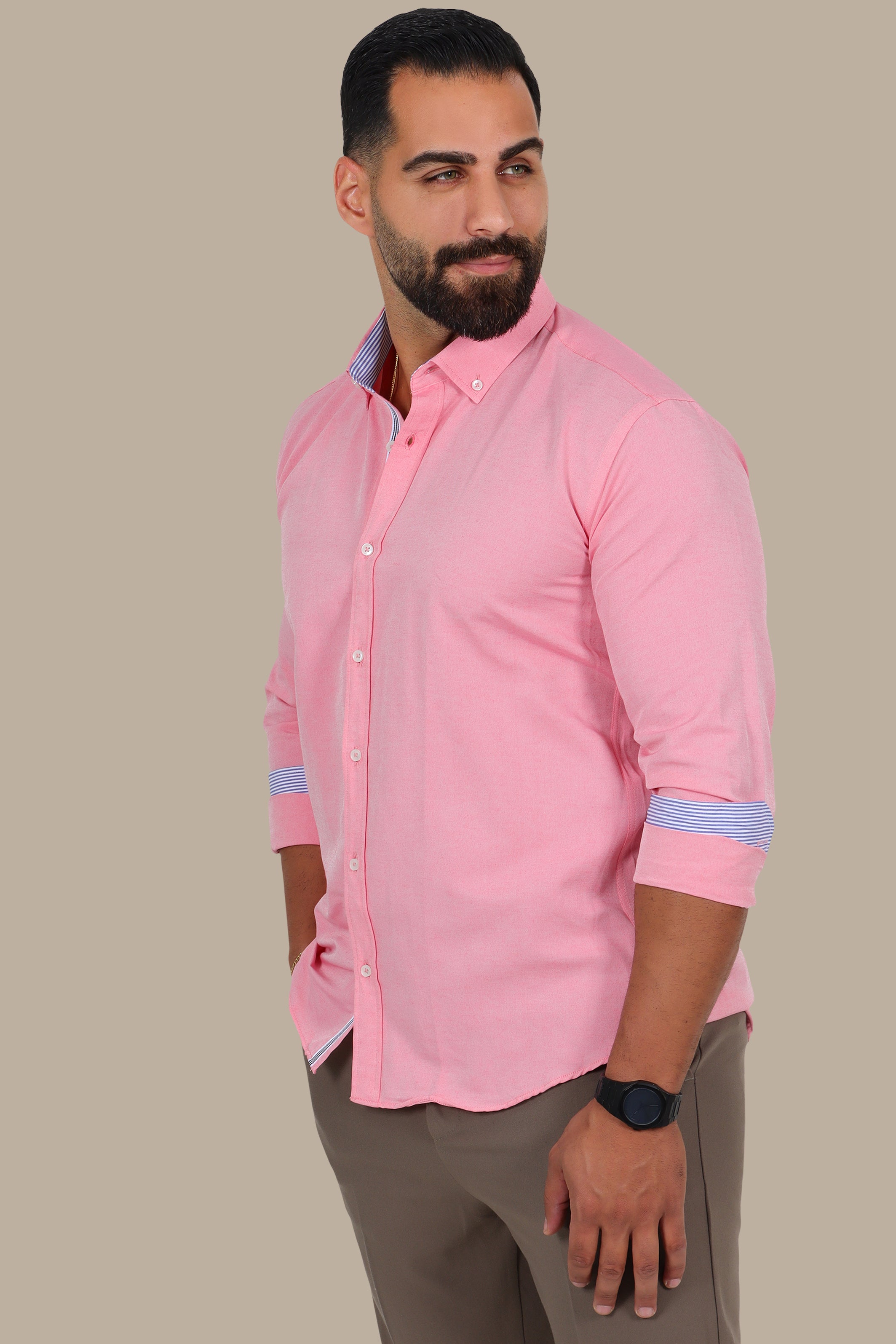 Casual Oxford Button-Down Shirt in Pink