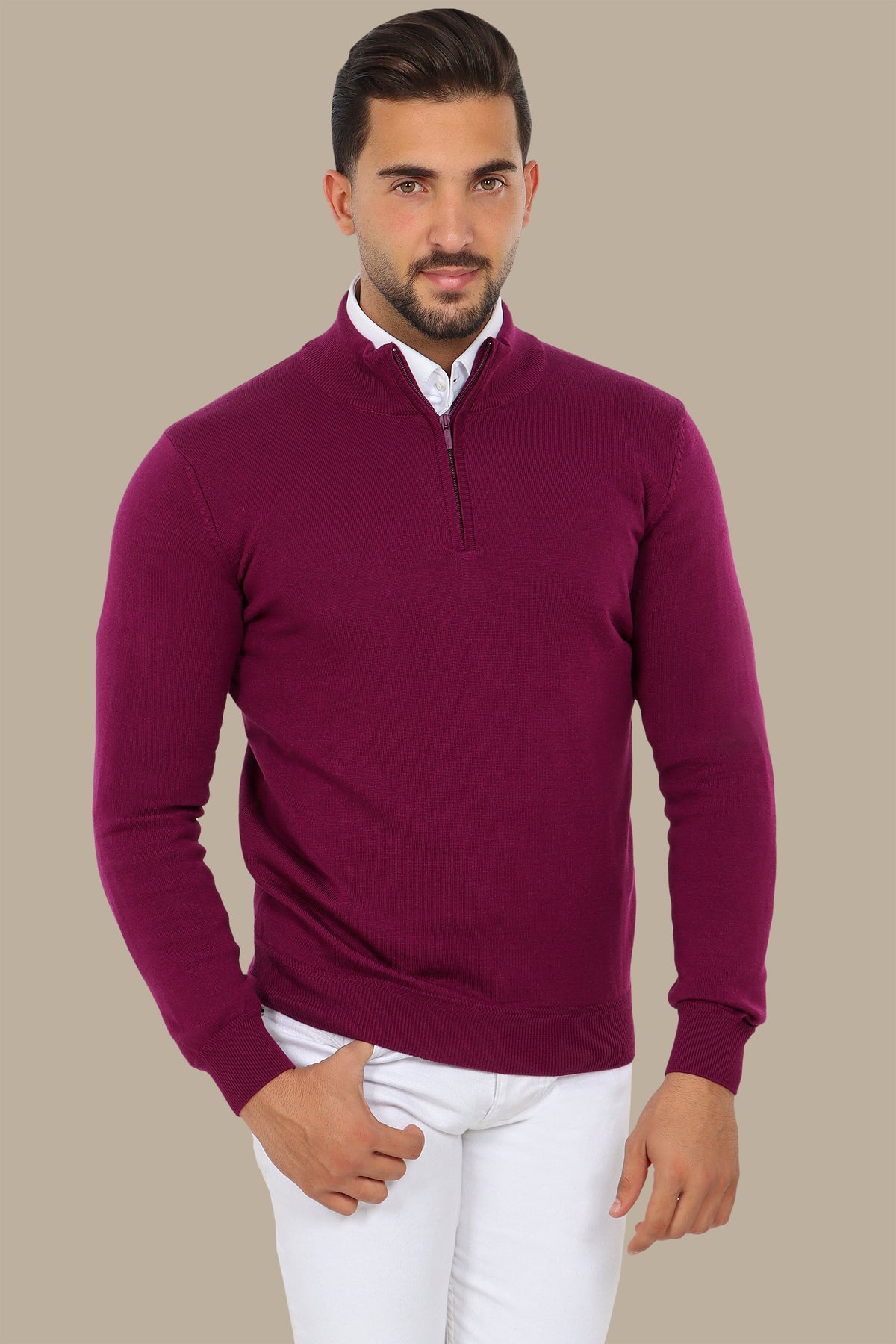 Cotton Sweater with Half Zipper