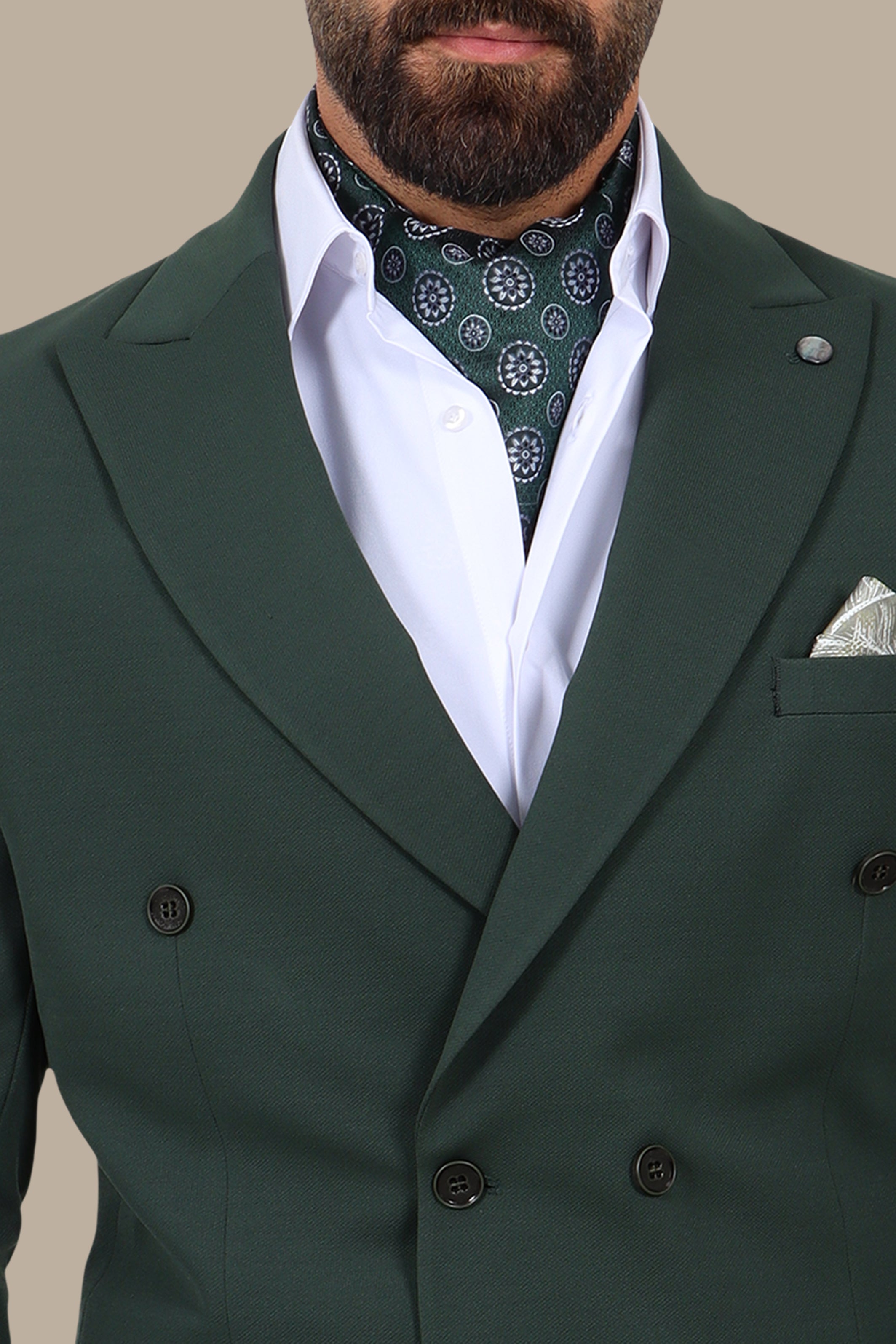 Green Double-Breasted Suit with Diamond Pattern