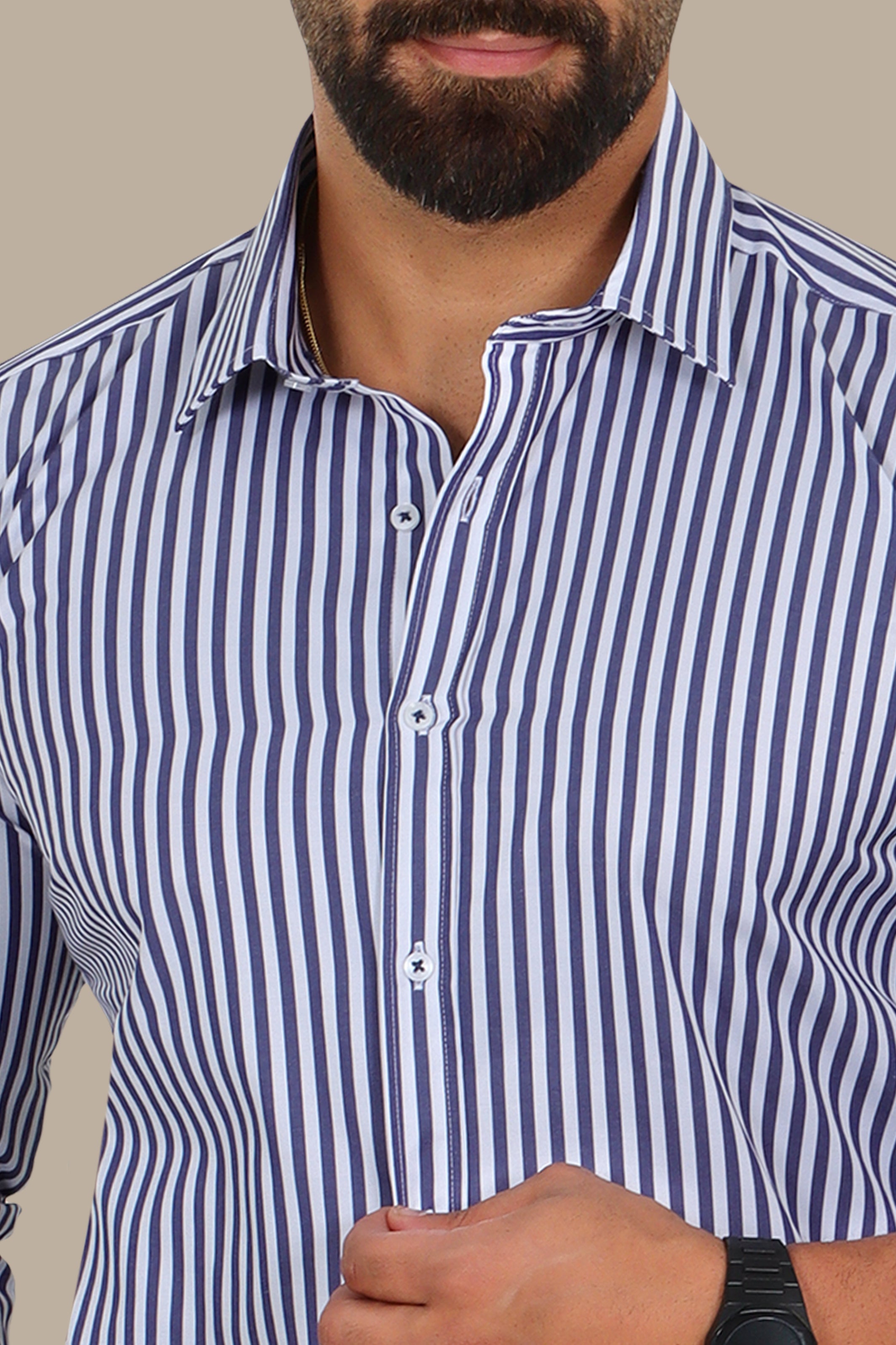 Navy Shirt – Medium Classic Pinstripes