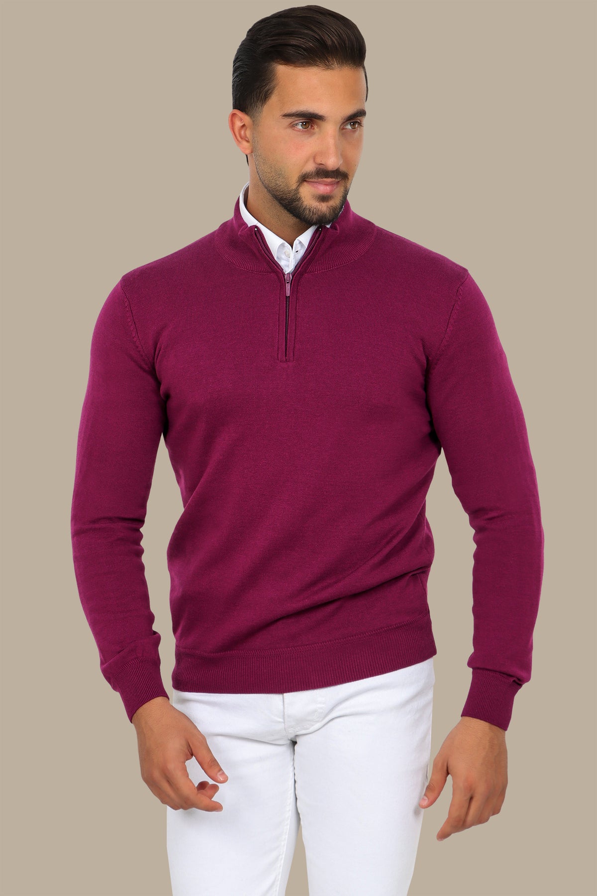 Cotton Sweater with Half Zipper