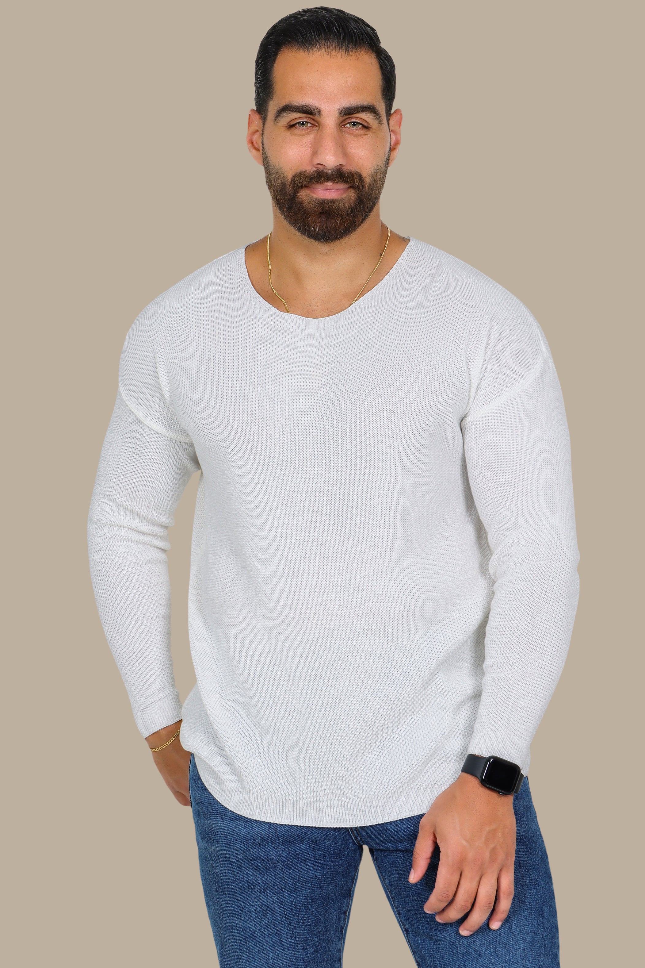 White Oversized Mercerized Sweater