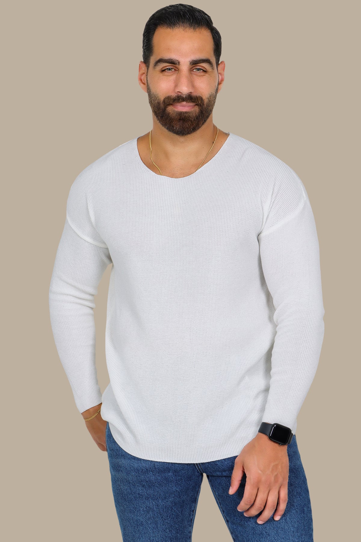 White Oversized Mercerized Sweater
