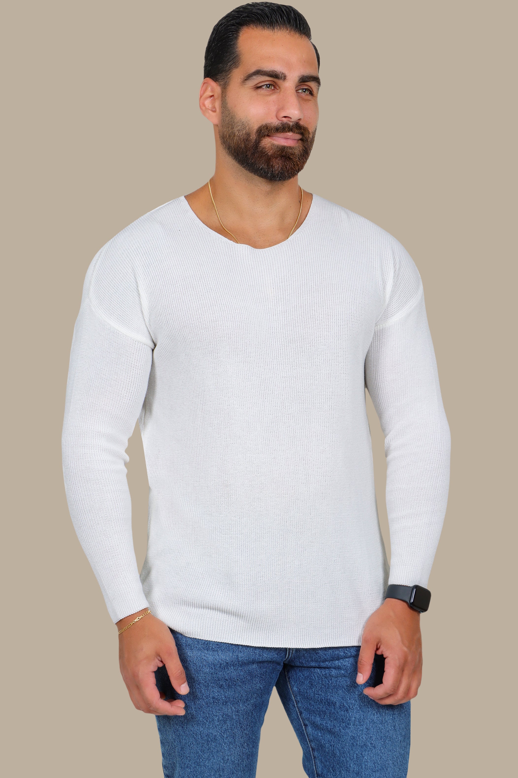 White Oversized Mercerized Sweater