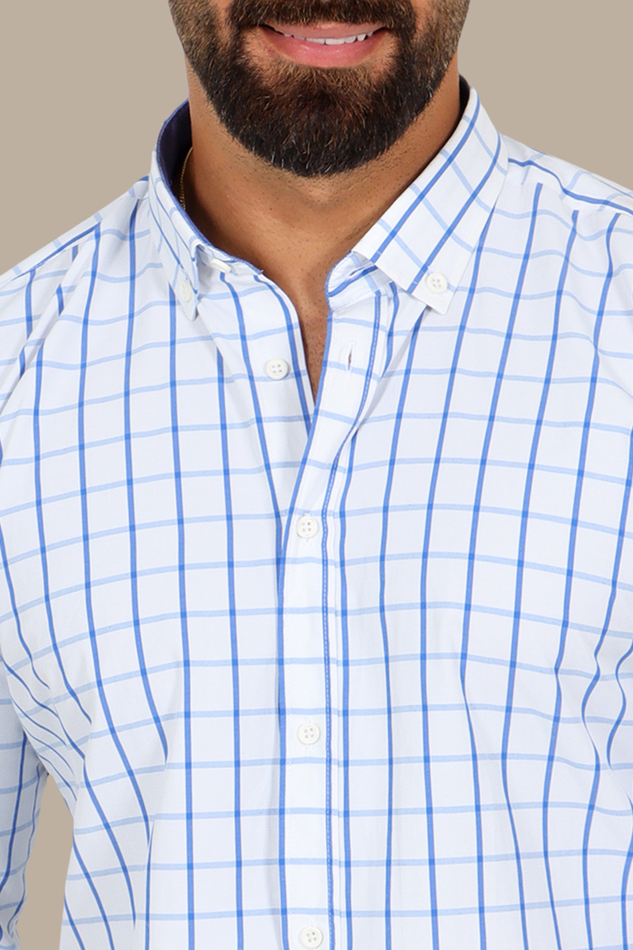 White Medium-Checked Shirt – Button Down