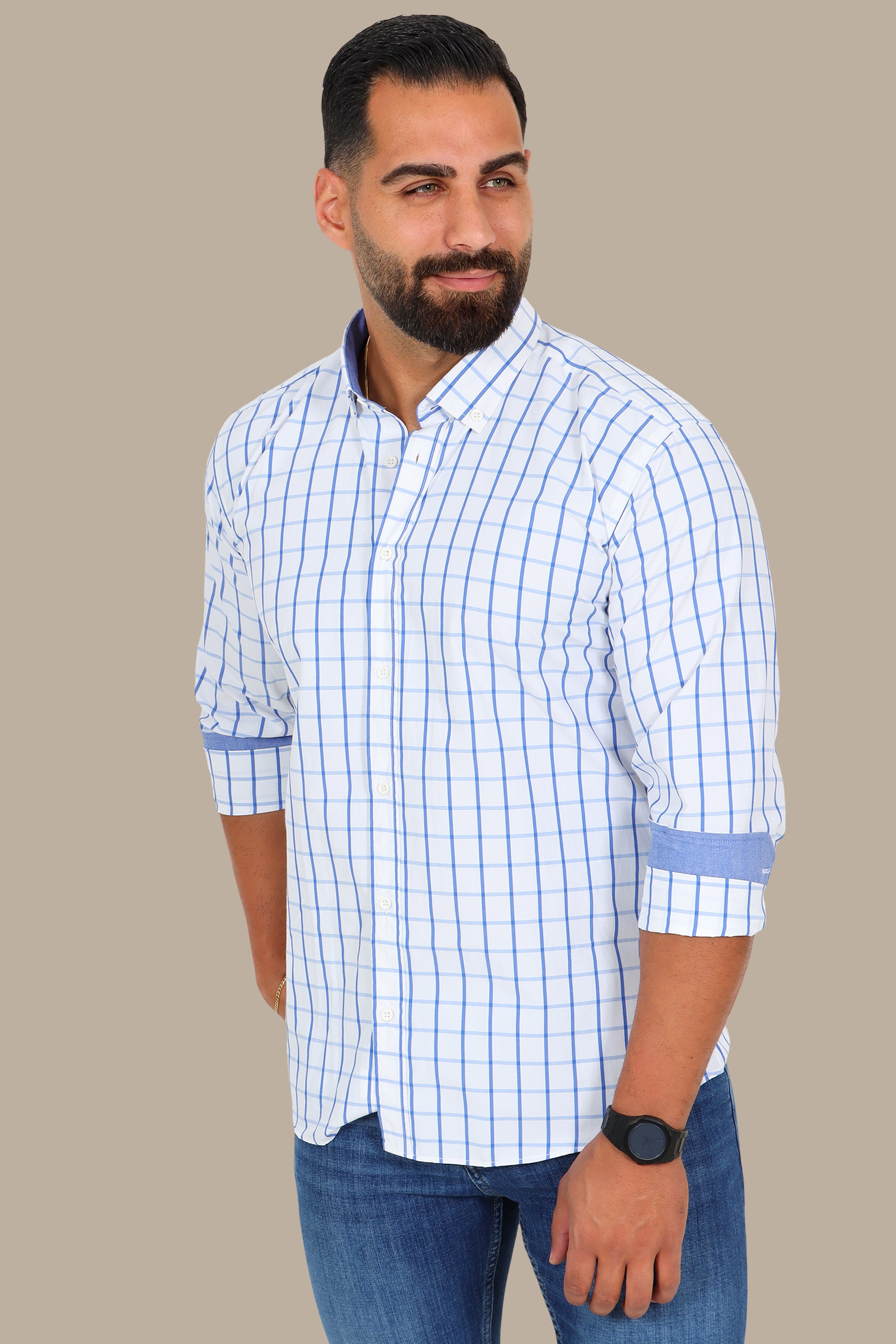 White Medium-Checked Shirt – Button Down