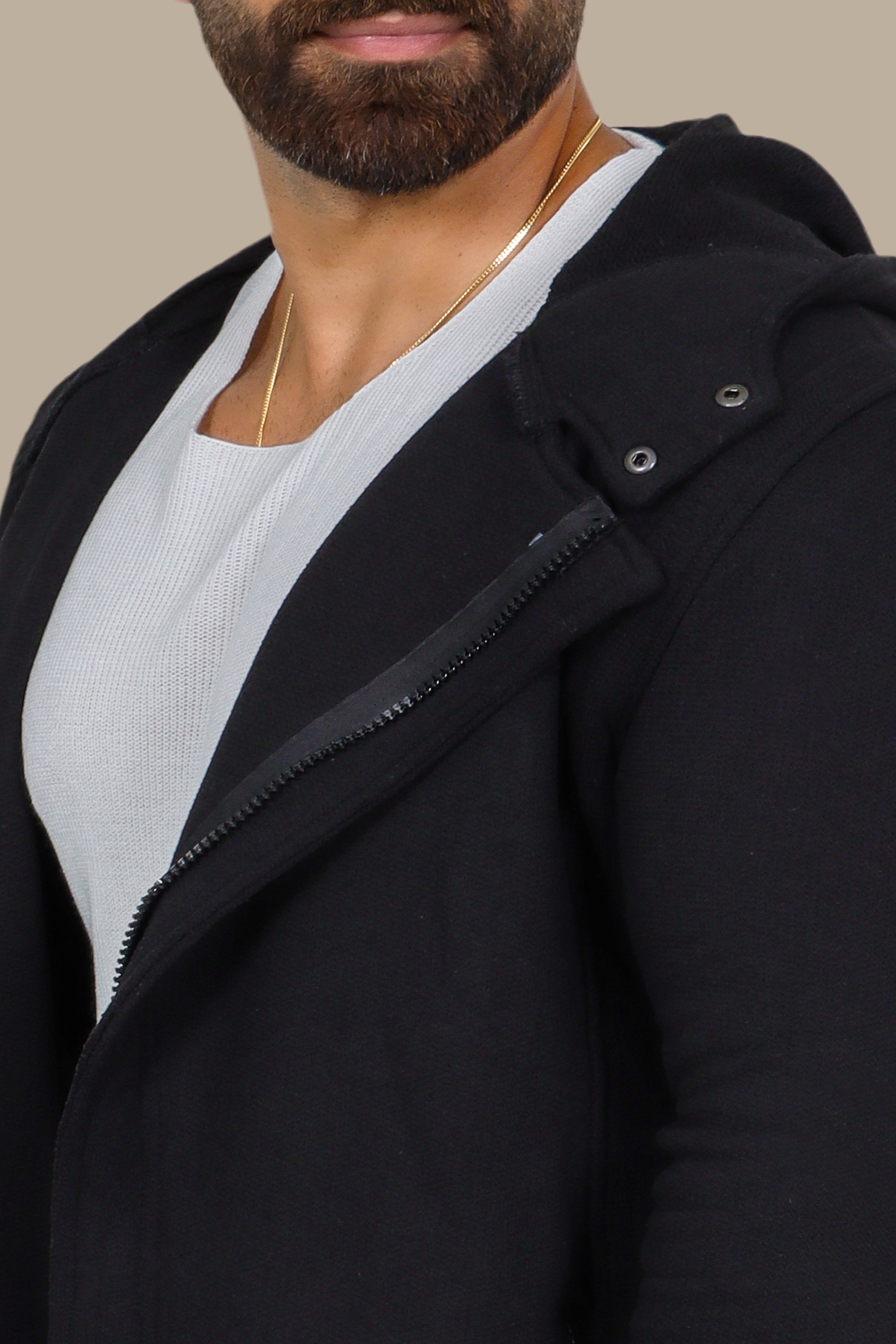 Black Oversized Long Cardigan with Zipper