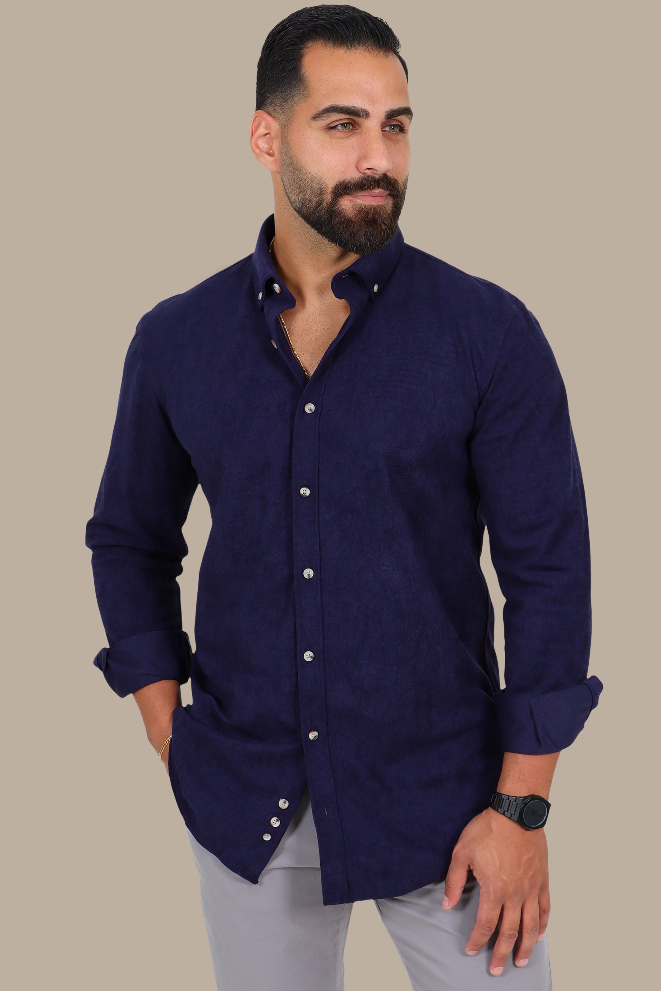 Navy Thin Corduroy Shirt – Button Down