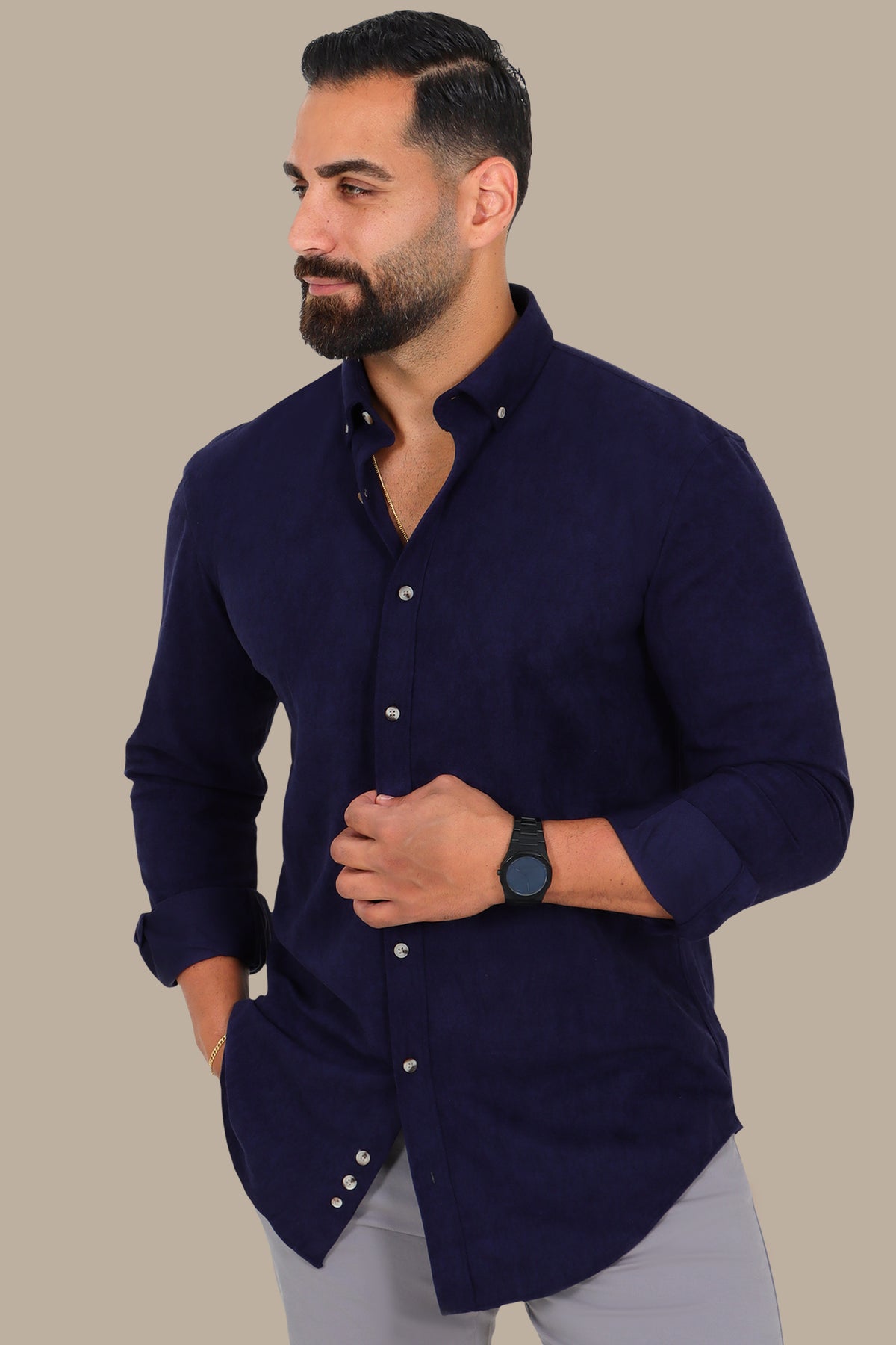 Thin Corduroy Button-Down Shirt