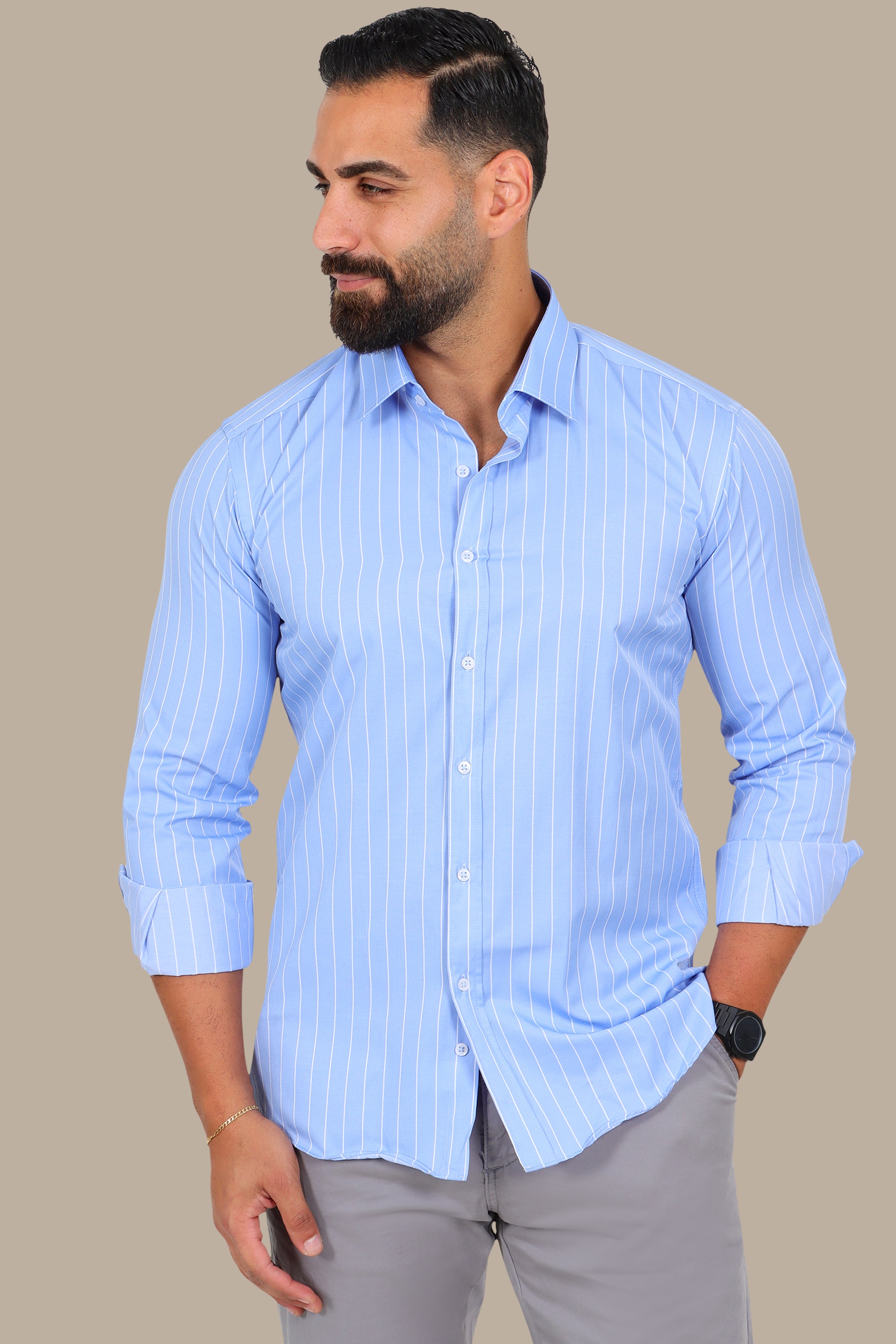 Light Blue Shirt – Thin Stripes