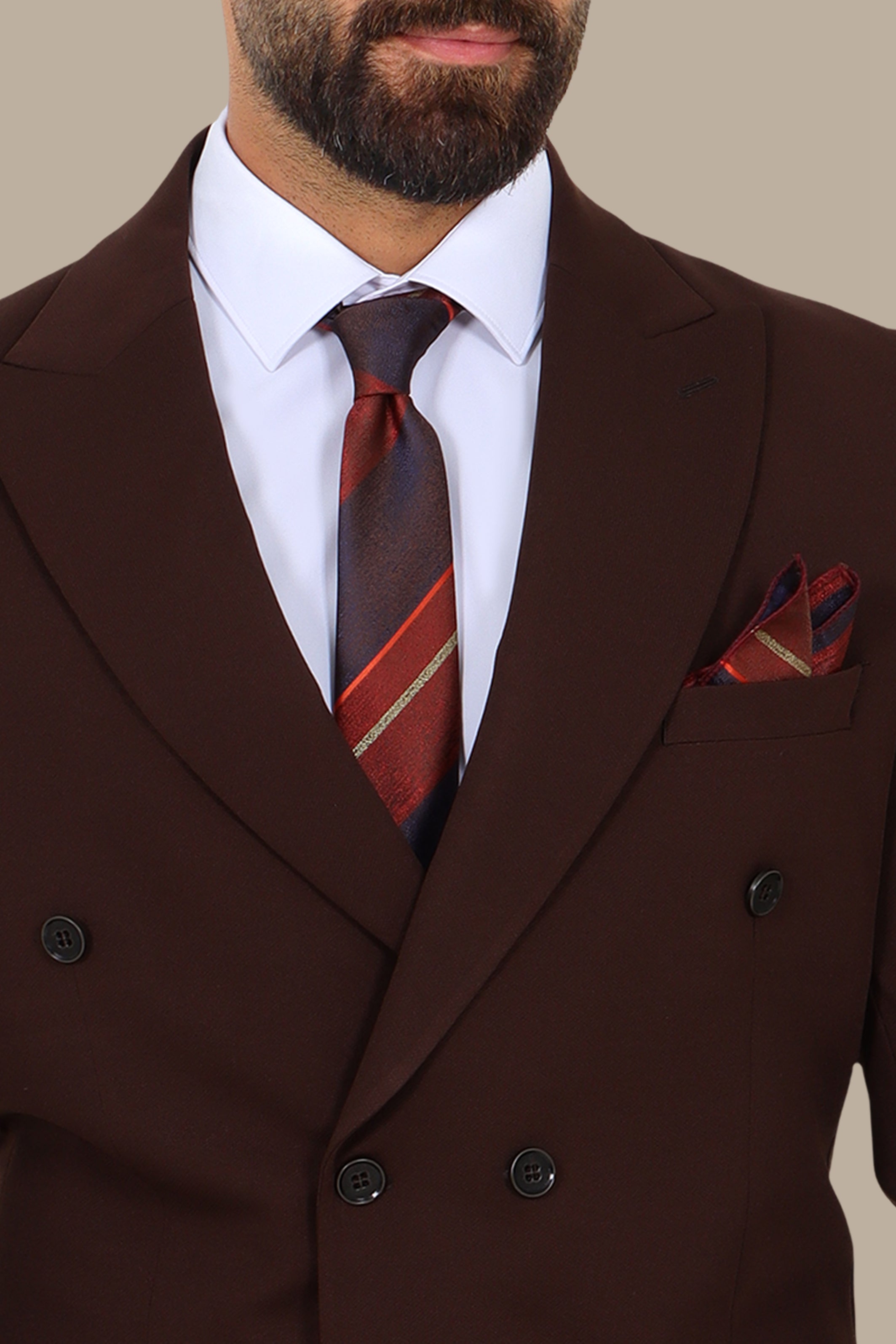 Brown Double-Breasted Suit with Diamond Pattern
