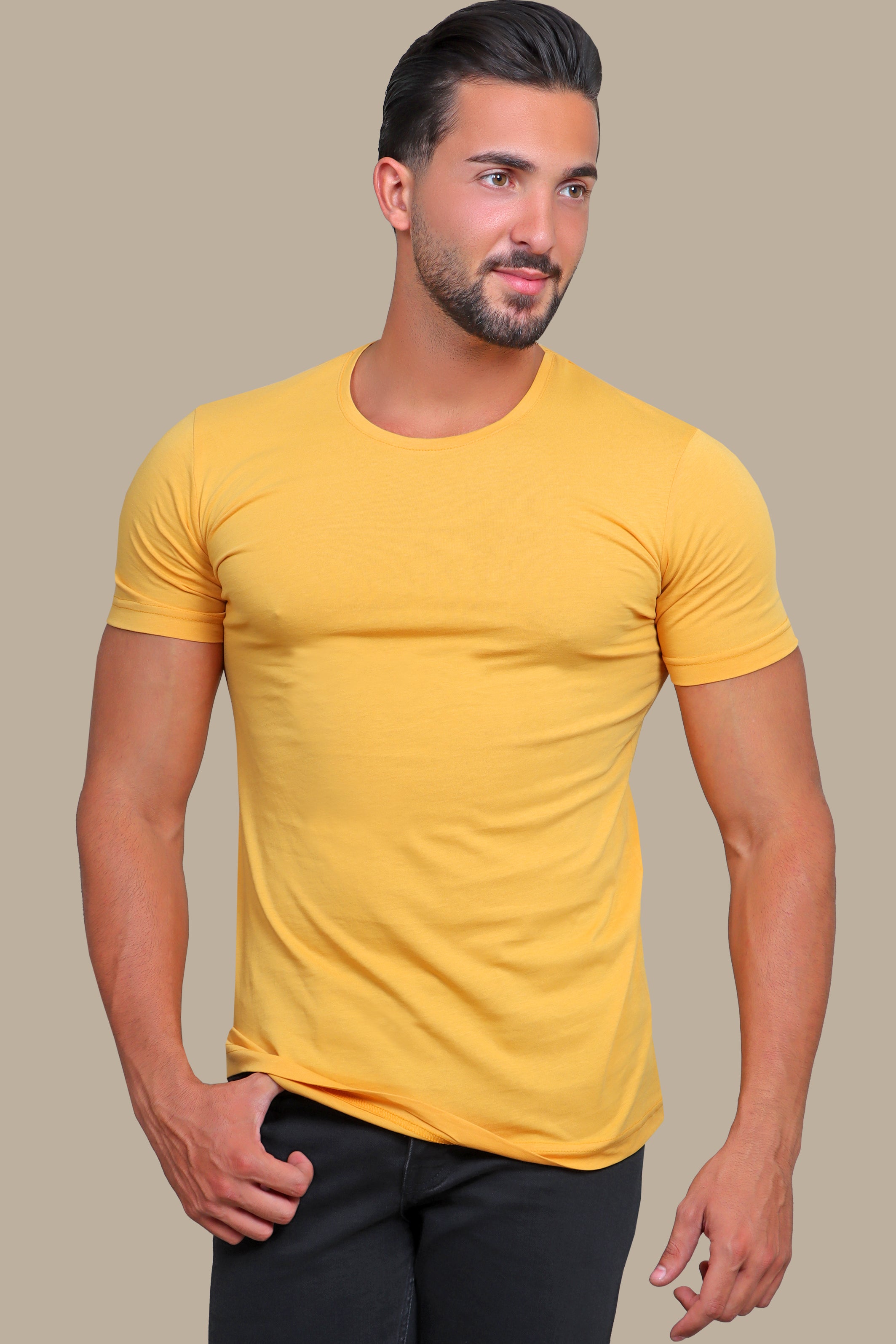 Sunny Glow: Basic Round Neck Tee in Vibrant Yellow