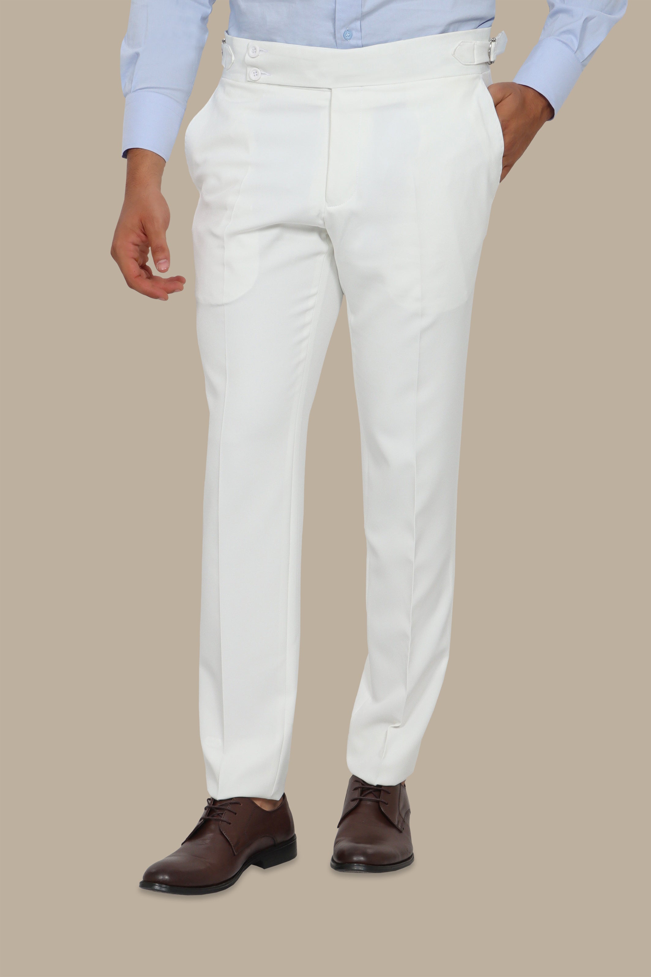 White Classic Pants with Side Buckle