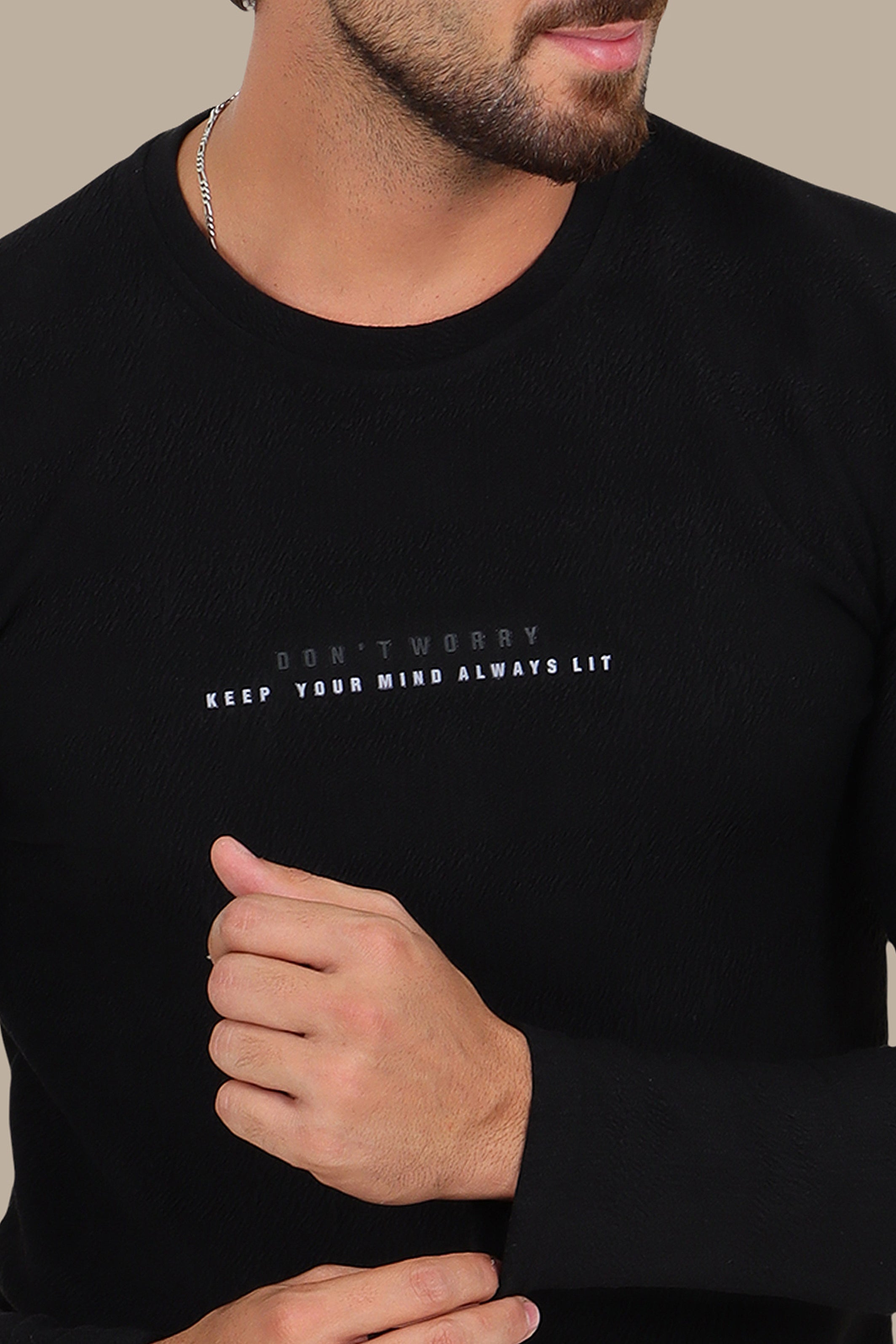 Black “Don't Worry” Bubbled Long Sleeve