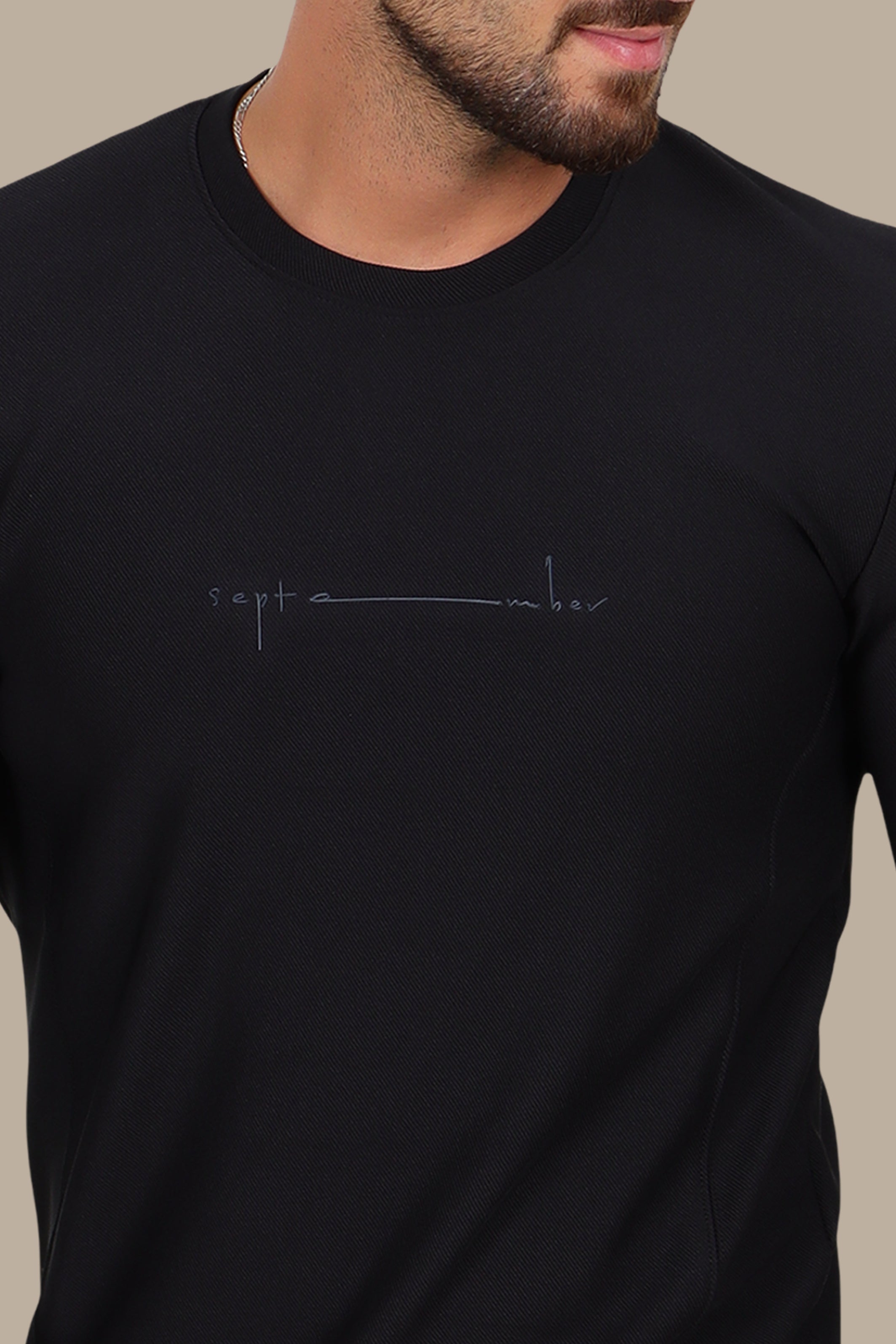 Black “September” Diagonal-Textured Long Sleeve