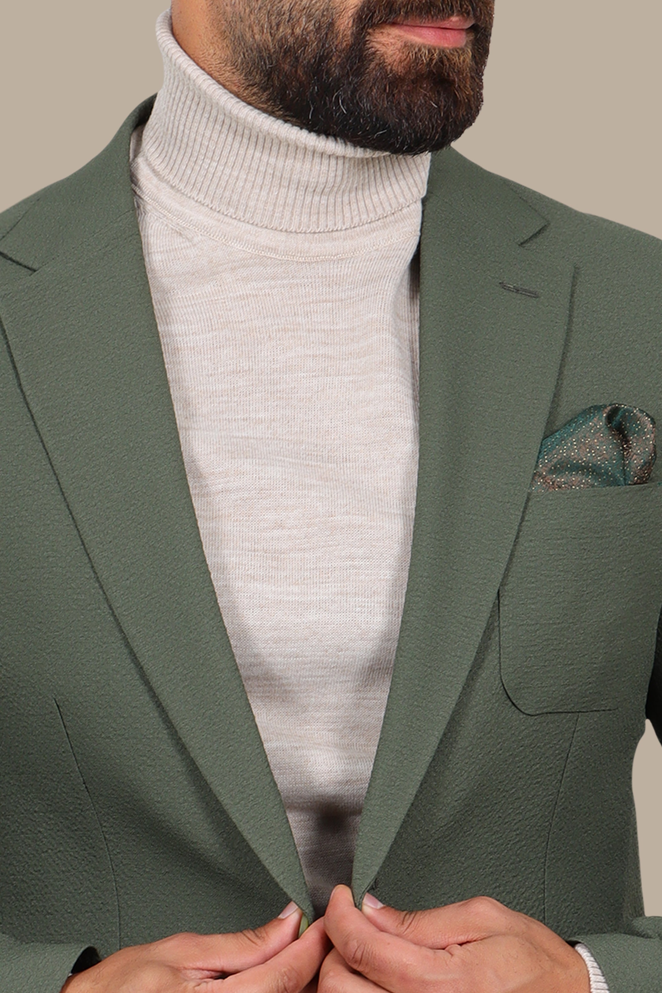 Olive Notch Lapel Travel Suit – 2-Piece