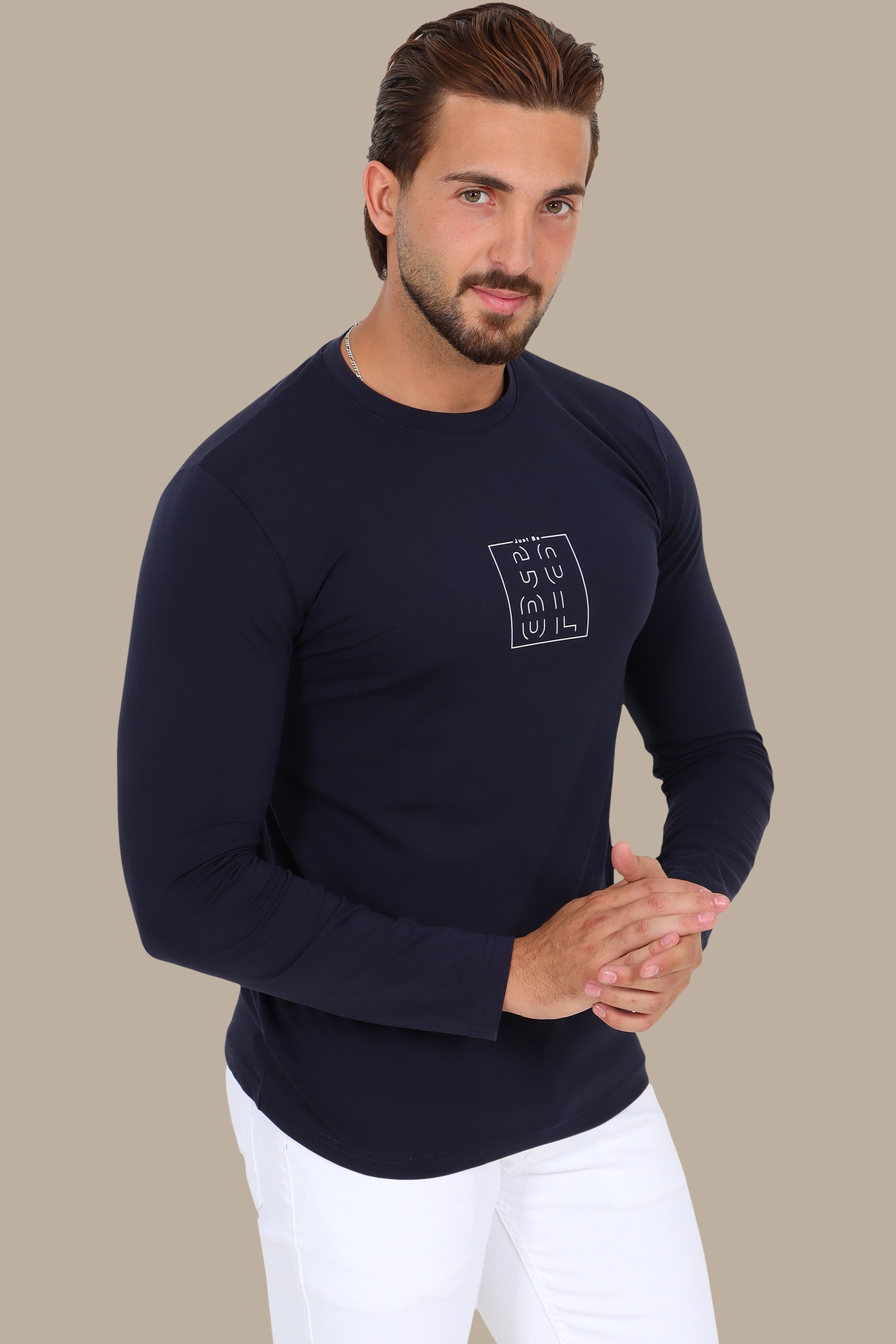 Navy “Just be Cool” Printed Long Sleeve