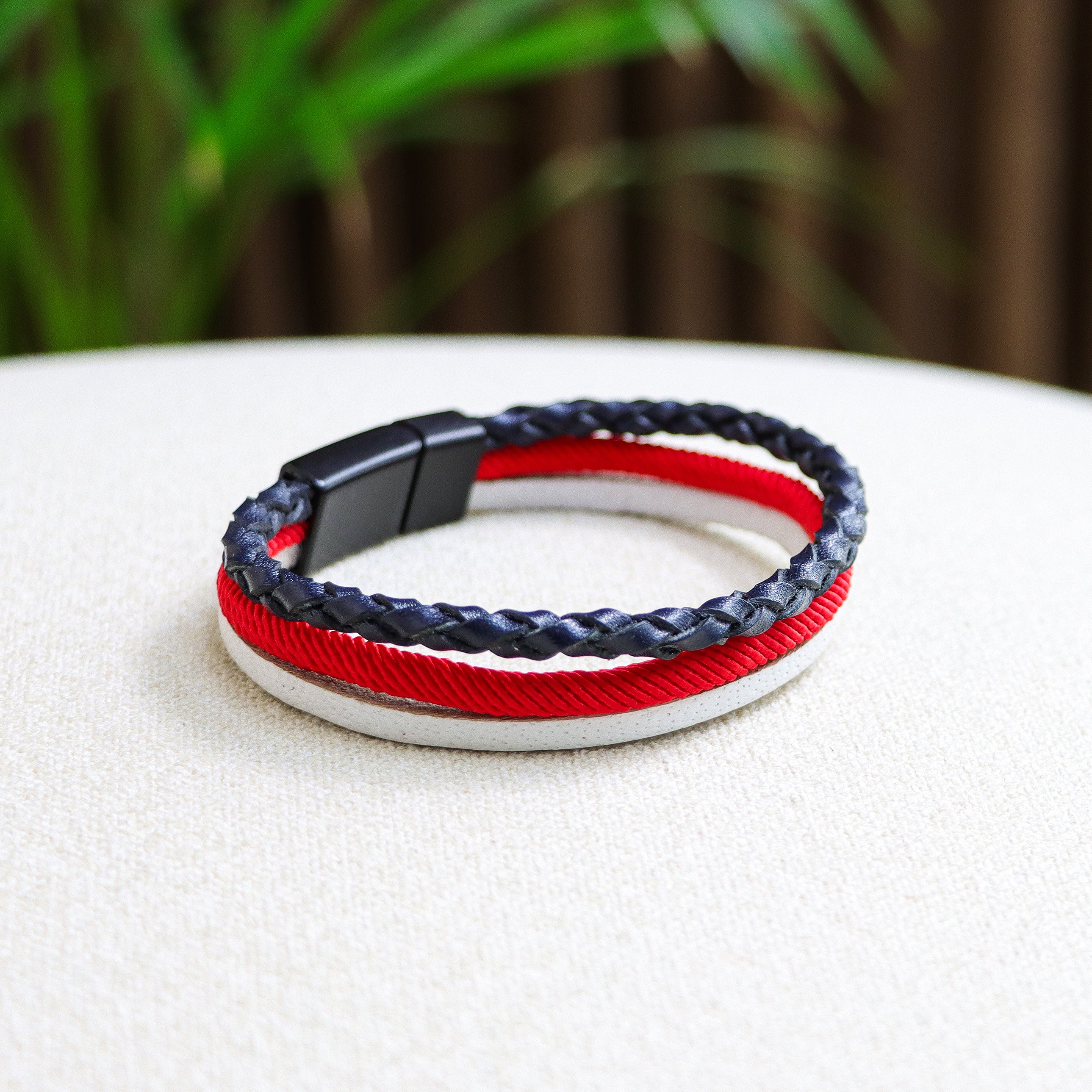 Crimson Cascade: Triple-Layer Braided Bracelet