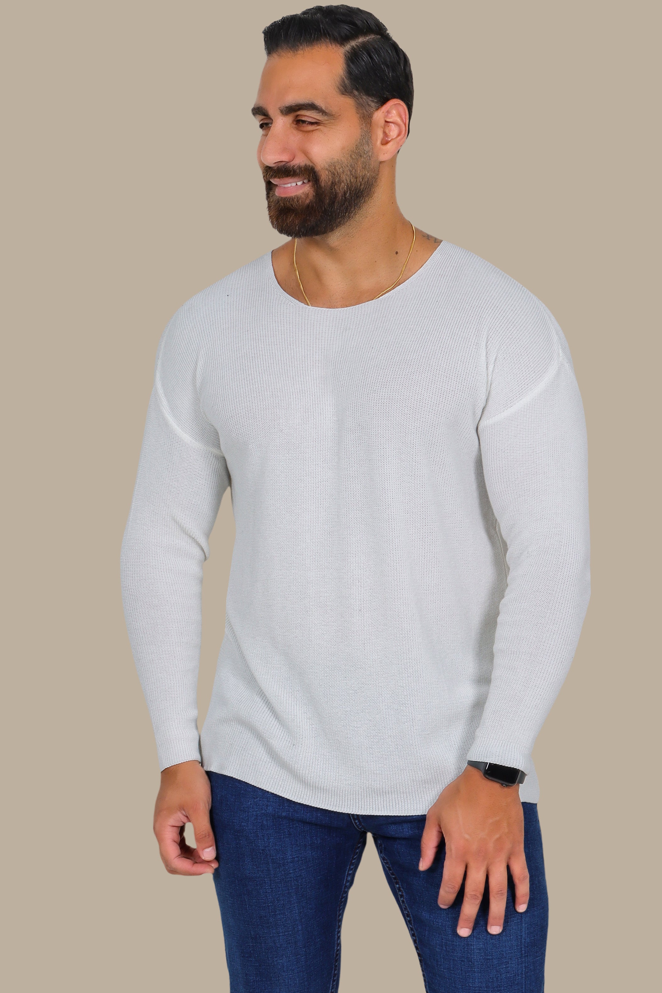 White Oversized Mercerized Sweater