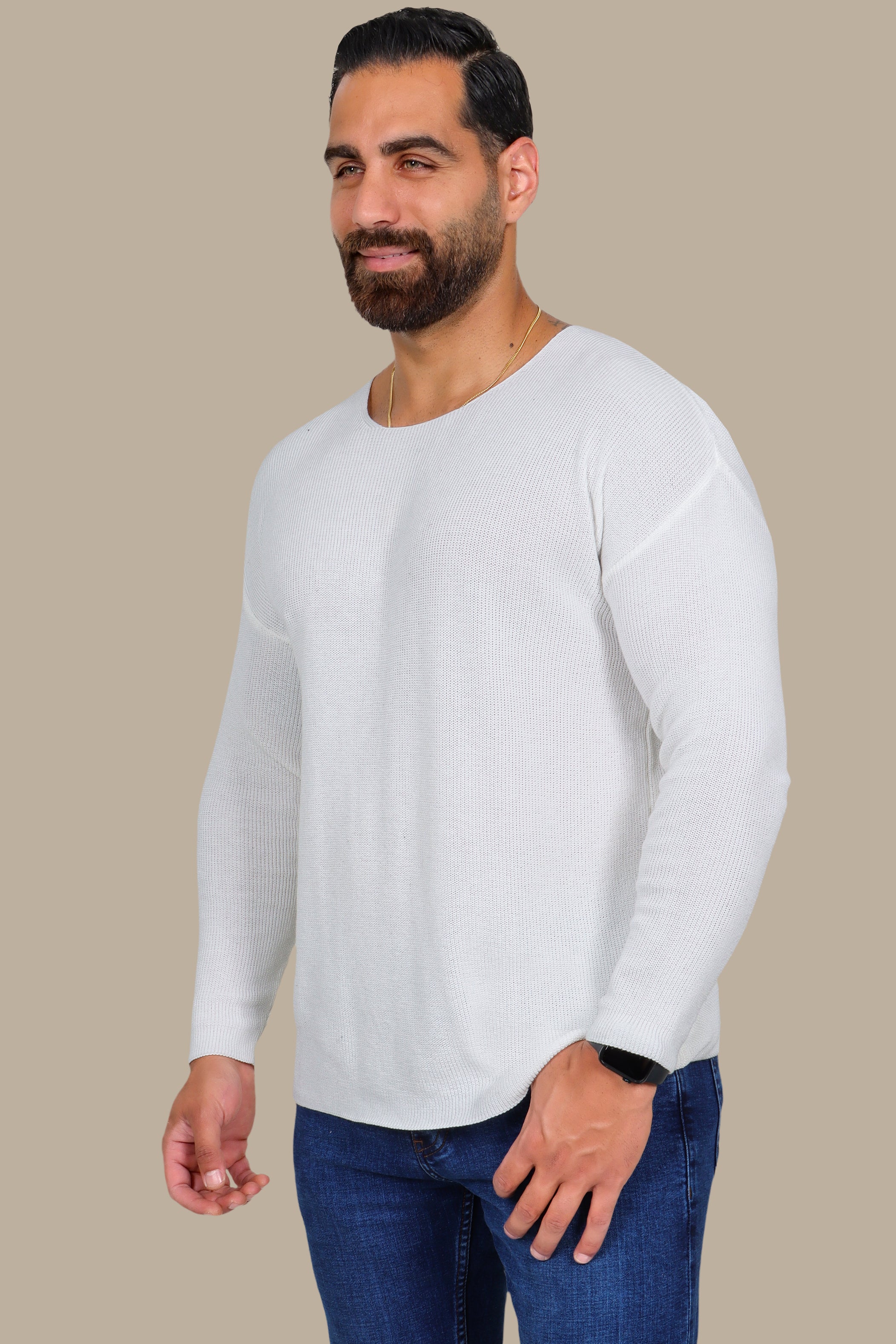 White Oversized Mercerized Sweater
