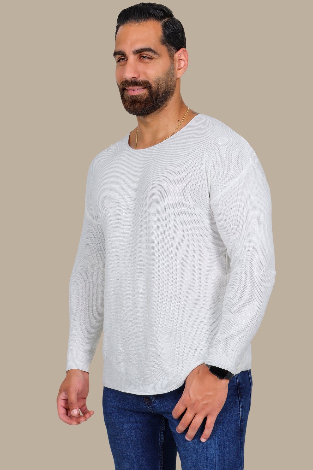 White Oversized Mercerized Sweater
