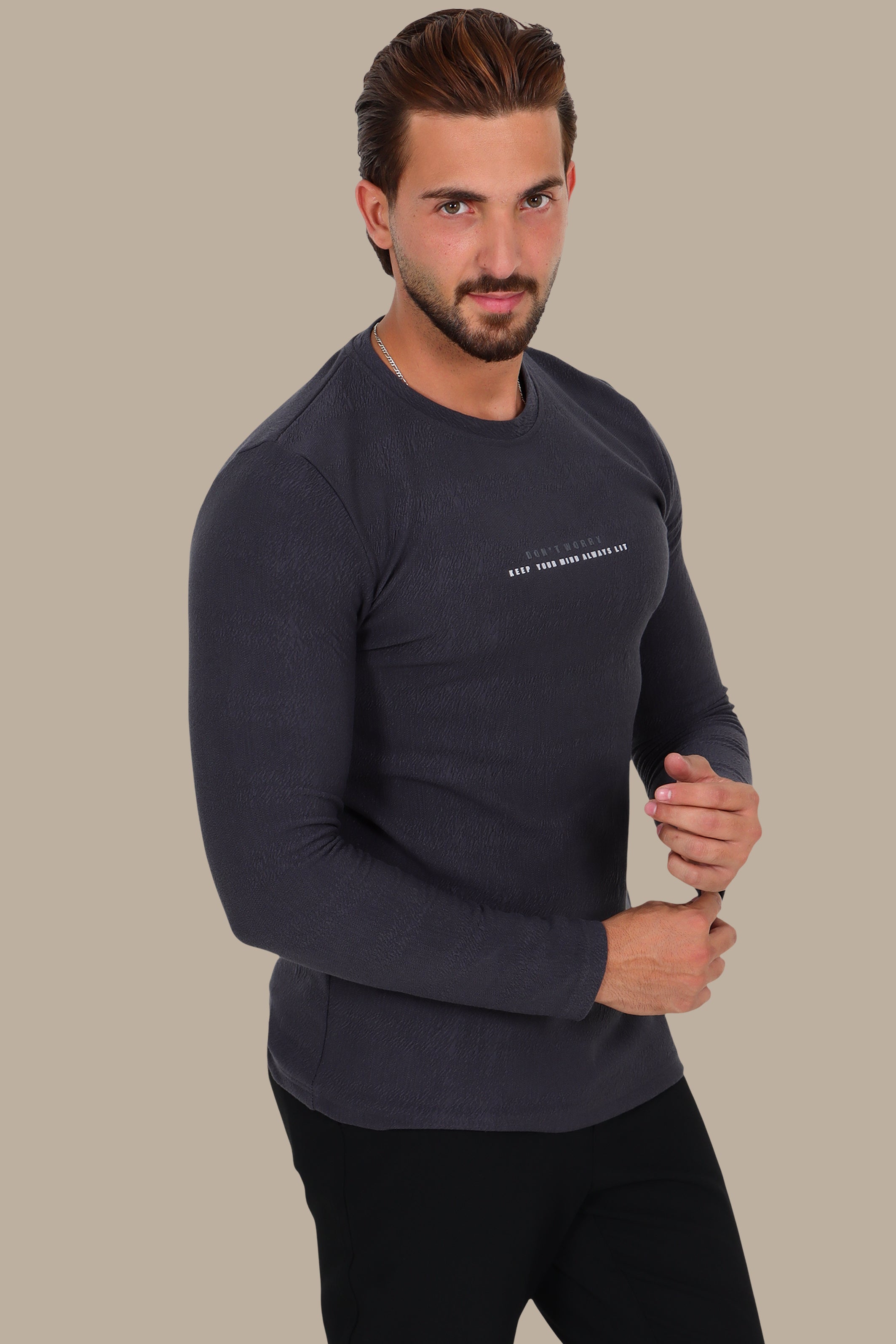Dark Grey “Don't Worry” Bubbled Long Sleeve