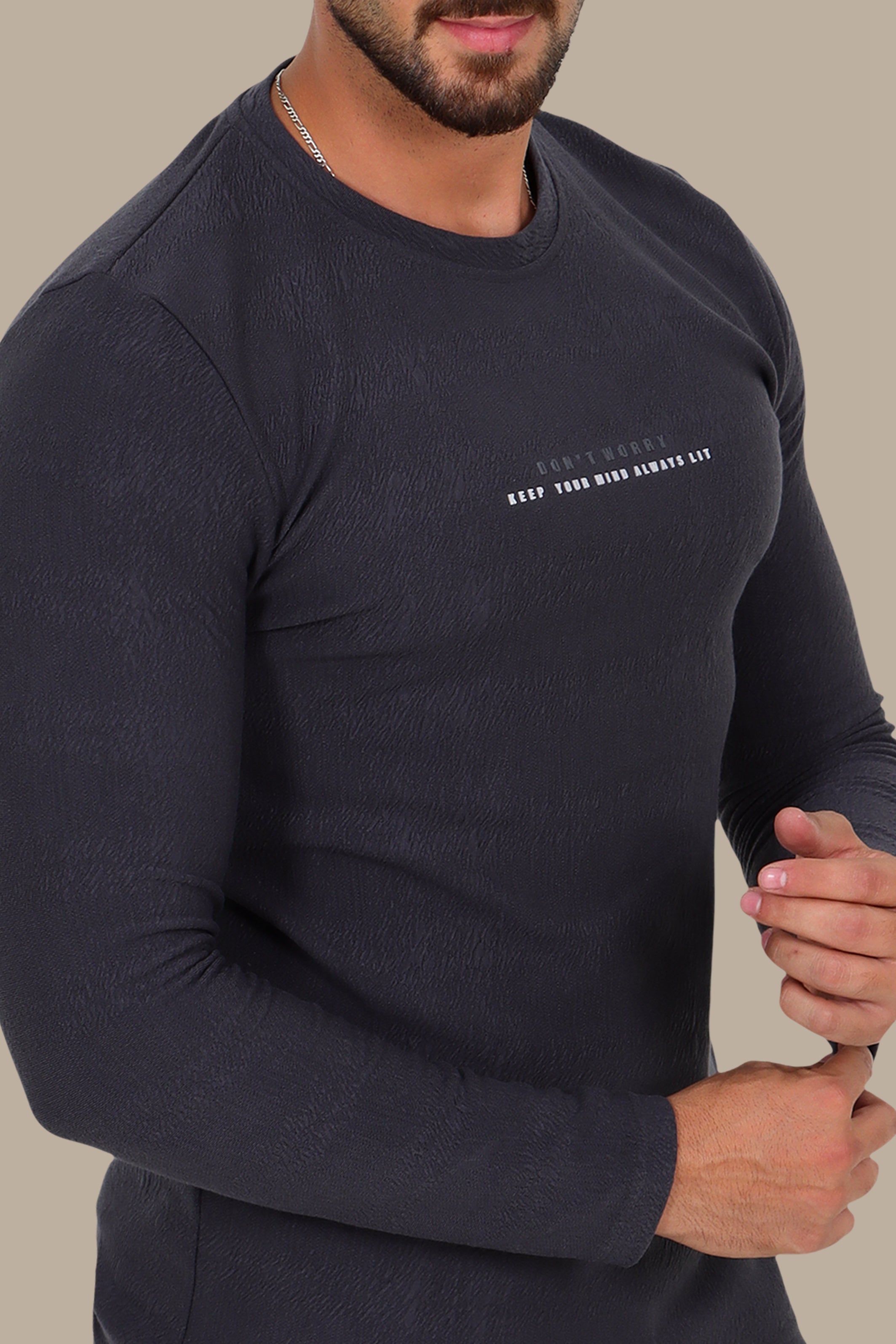Dark Grey “Don't Worry” Bubbled Long Sleeve