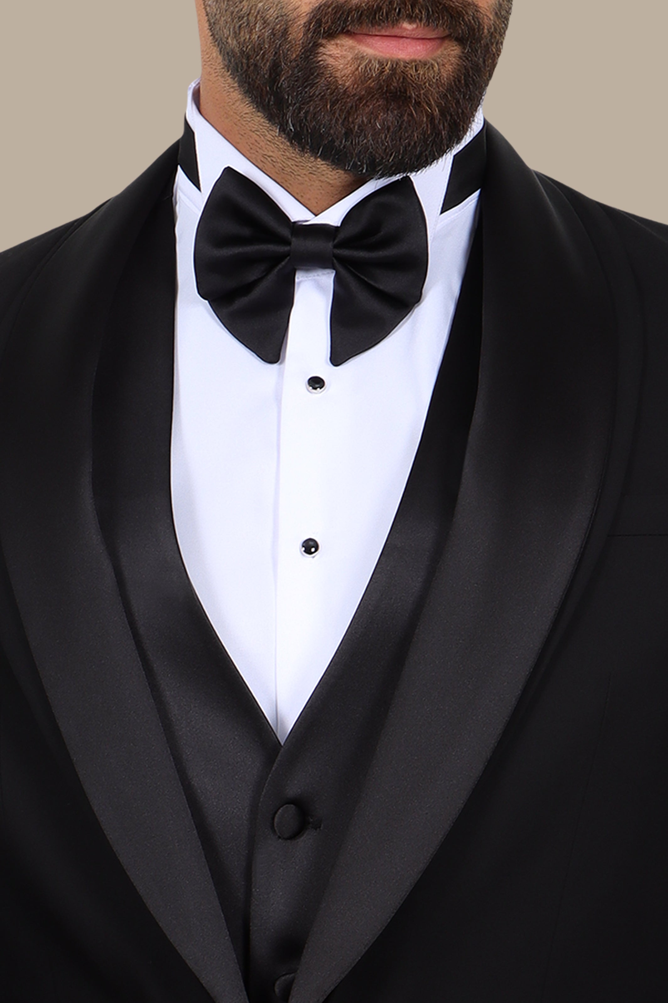 Black 4-Piece Tuxedo with Double Shawl Collar and Satin Trim