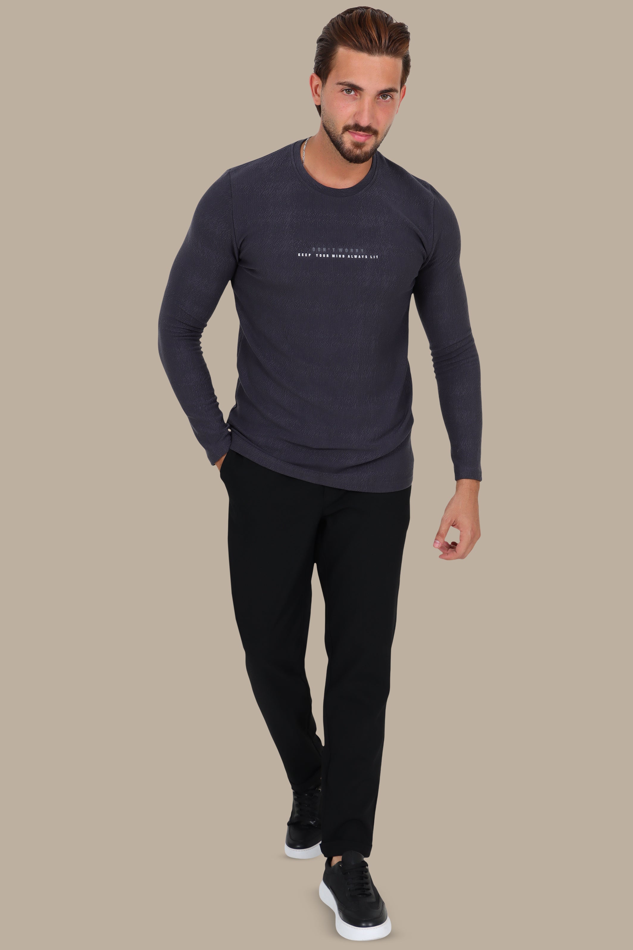 Dark Grey “Don't Worry” Bubbled Long Sleeve