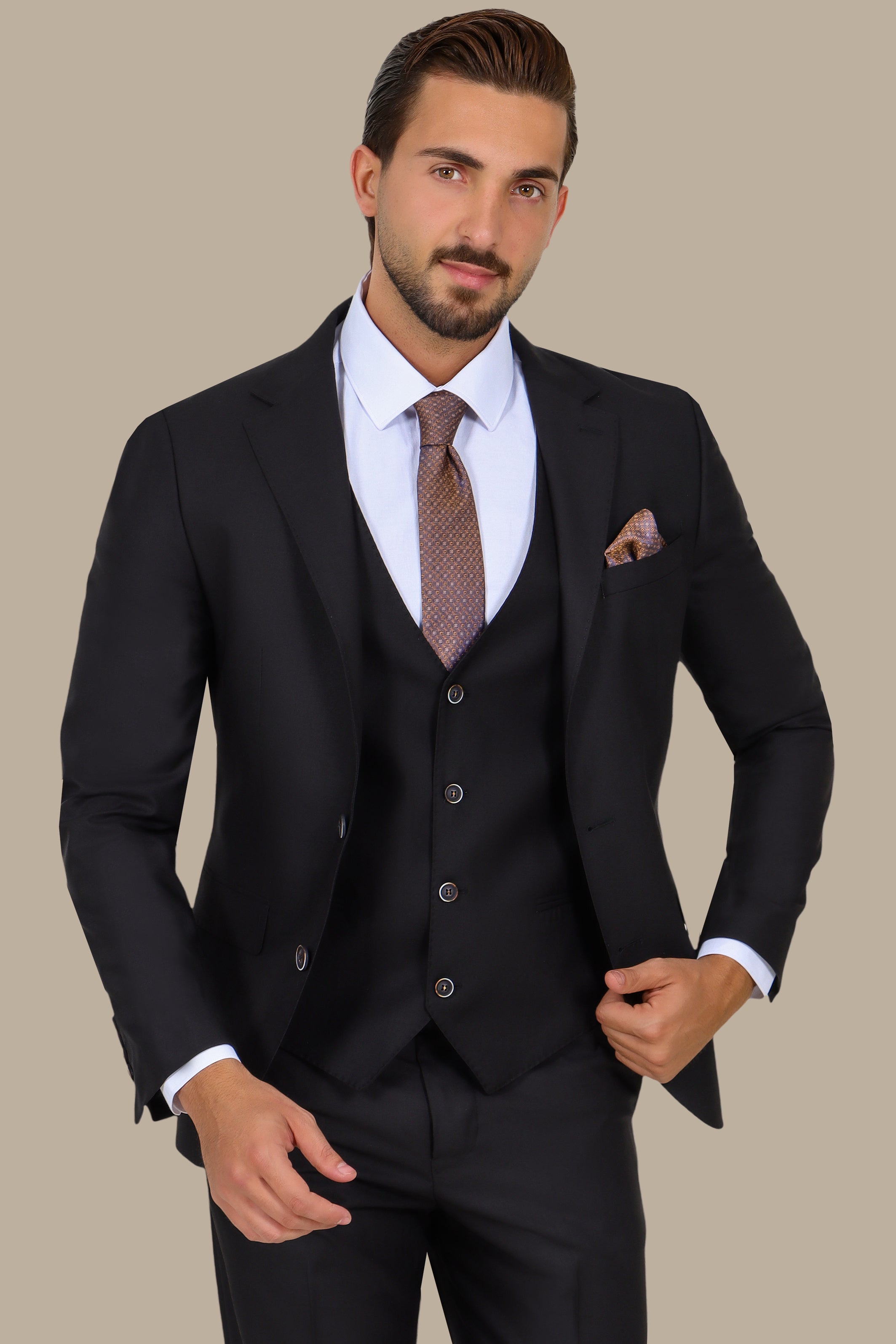 Black 3-Piece Notch Lapel Suit