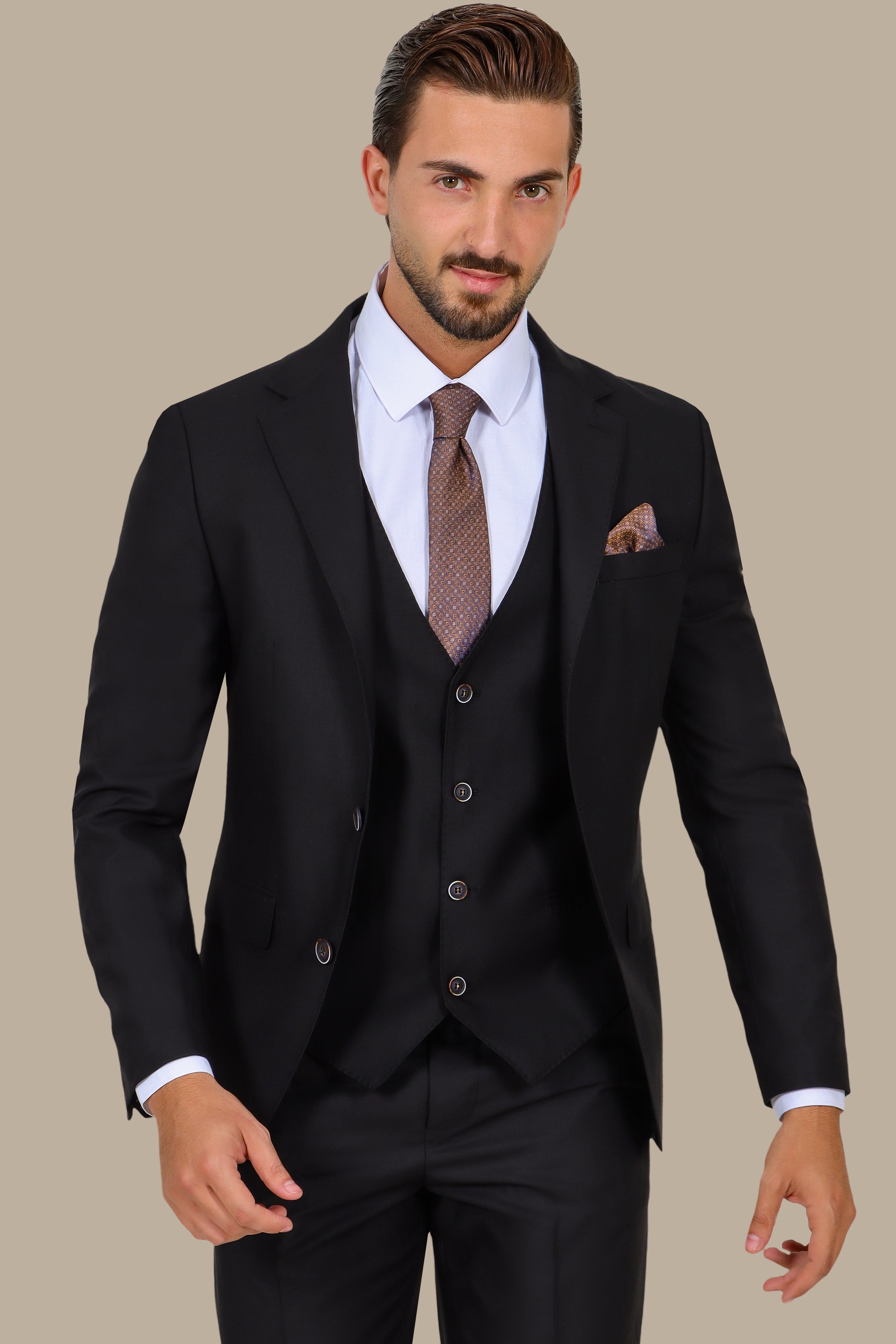 Black 3-Piece Notch Lapel Suit