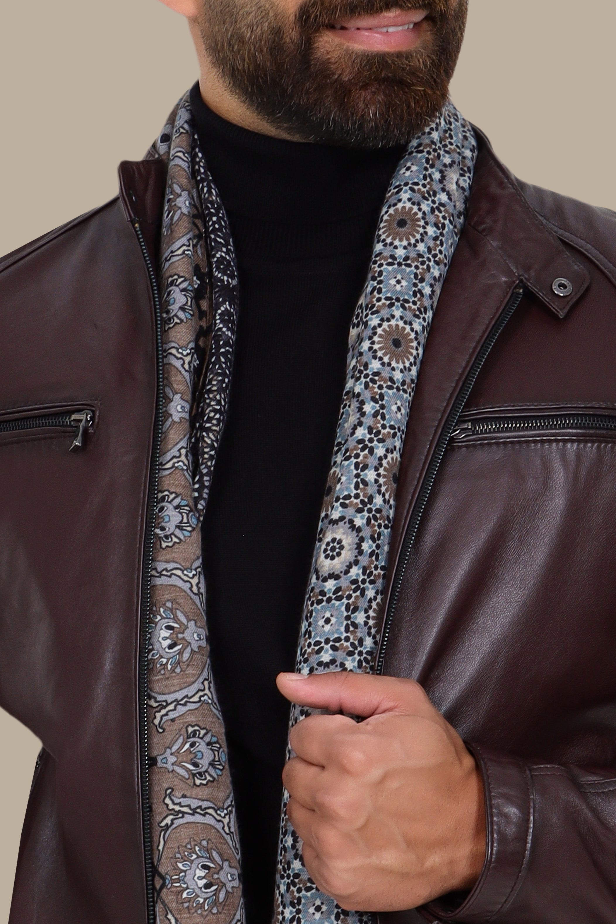 Burgundy Leather Jacket with Mao Collar