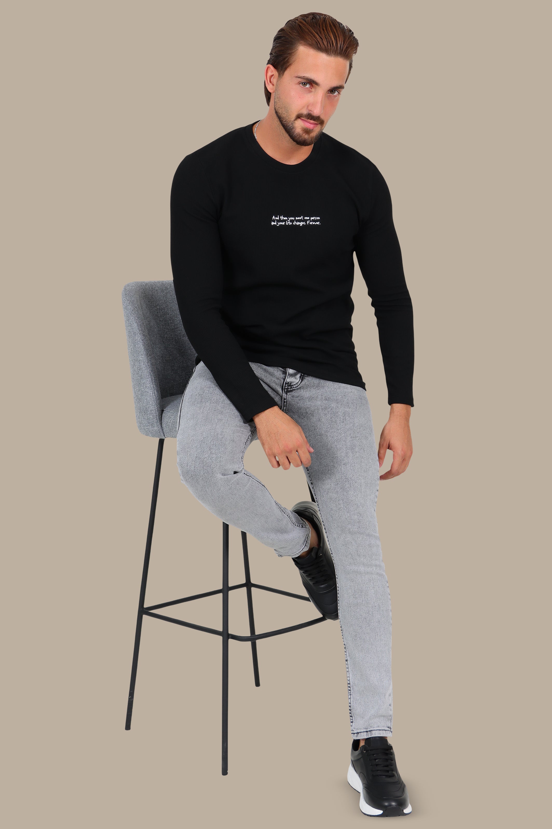 Black “One Person” Ribbed Long Sleeve