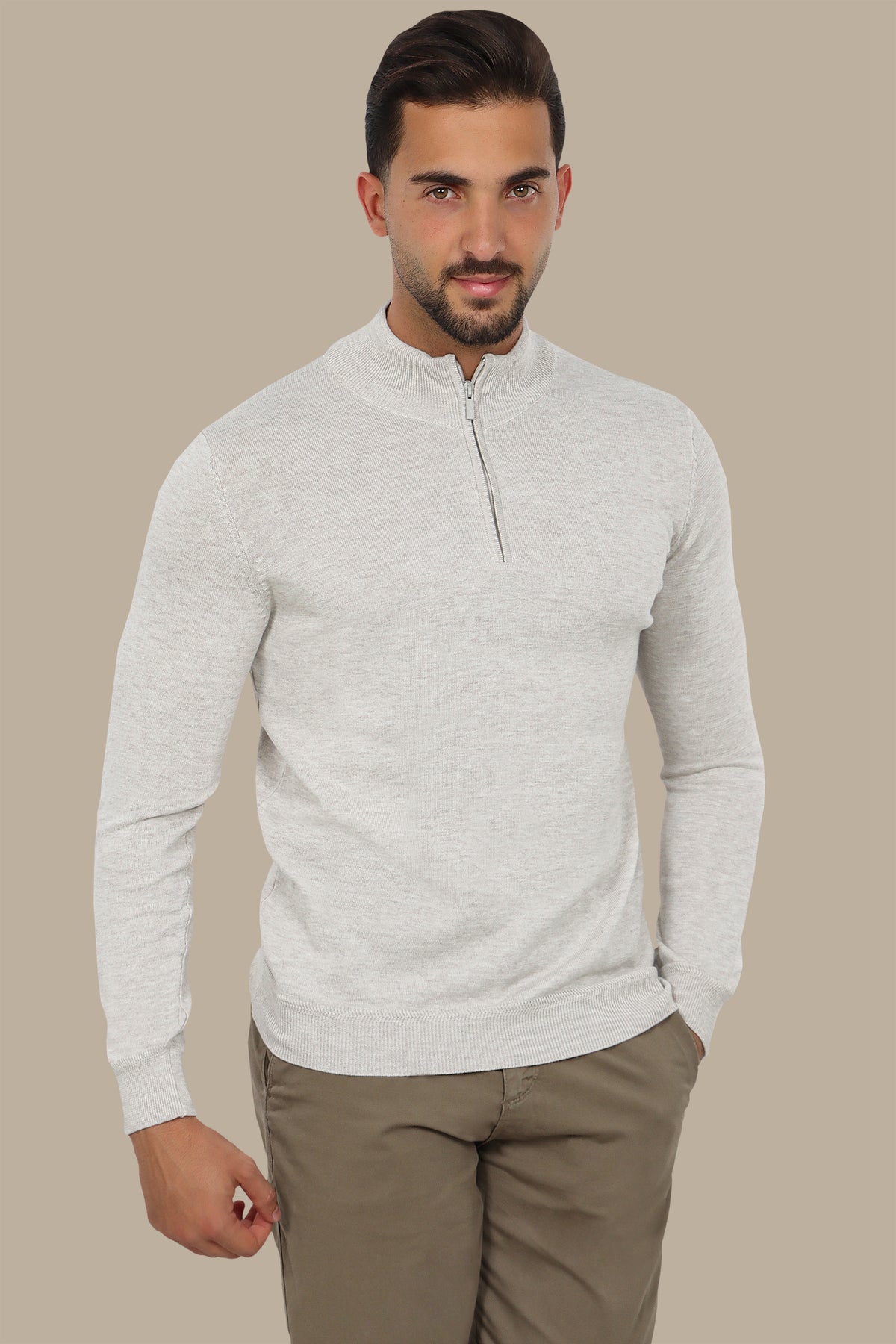 Cotton Sweater with Half Zipper