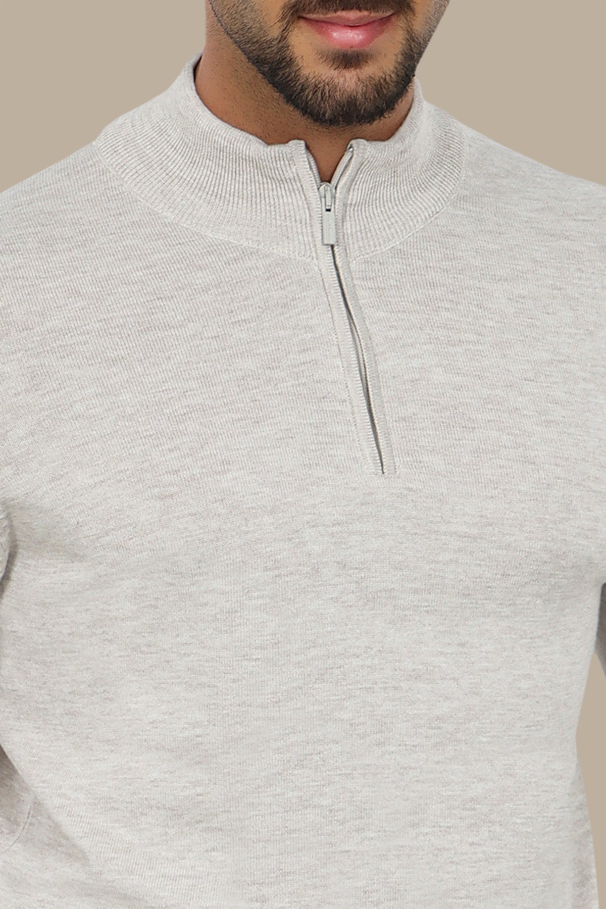 Cotton Sweater with Half Zipper